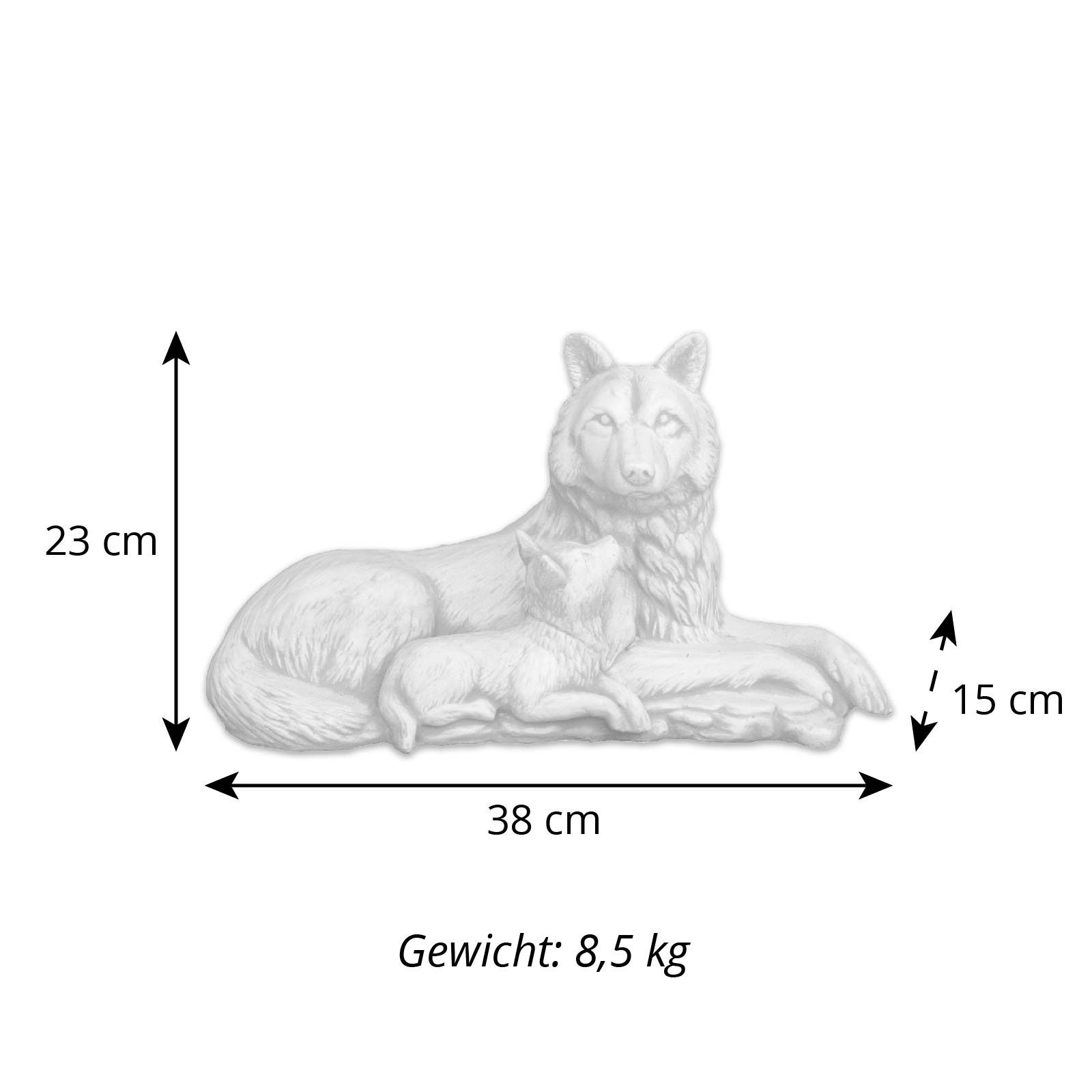 gartendekoparadies.de Gartenfigur Wölfin mit kleinem Welpen, Steinfigur, H. 23 cm, 9 kg, Frostsicher