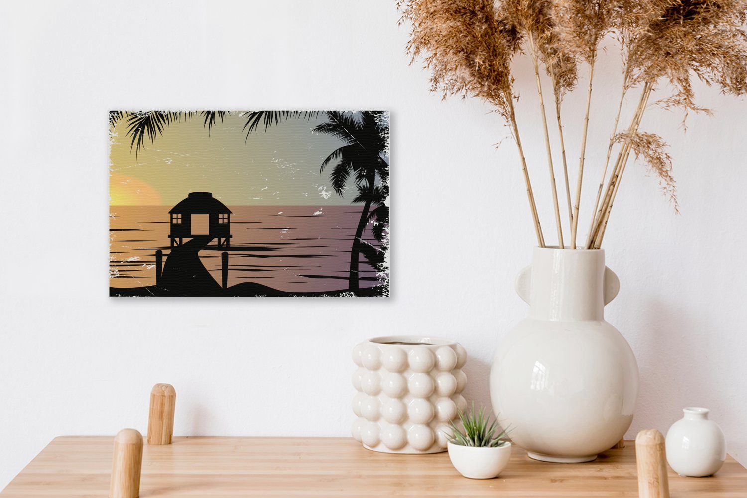 OneMillionCanvasses® Leinwandbild Pier - Meer Sommer, (1 - Wanddeko, cm Aufhängefertig, St), Leinwandbilder, Nacht Wandbild 30x20 