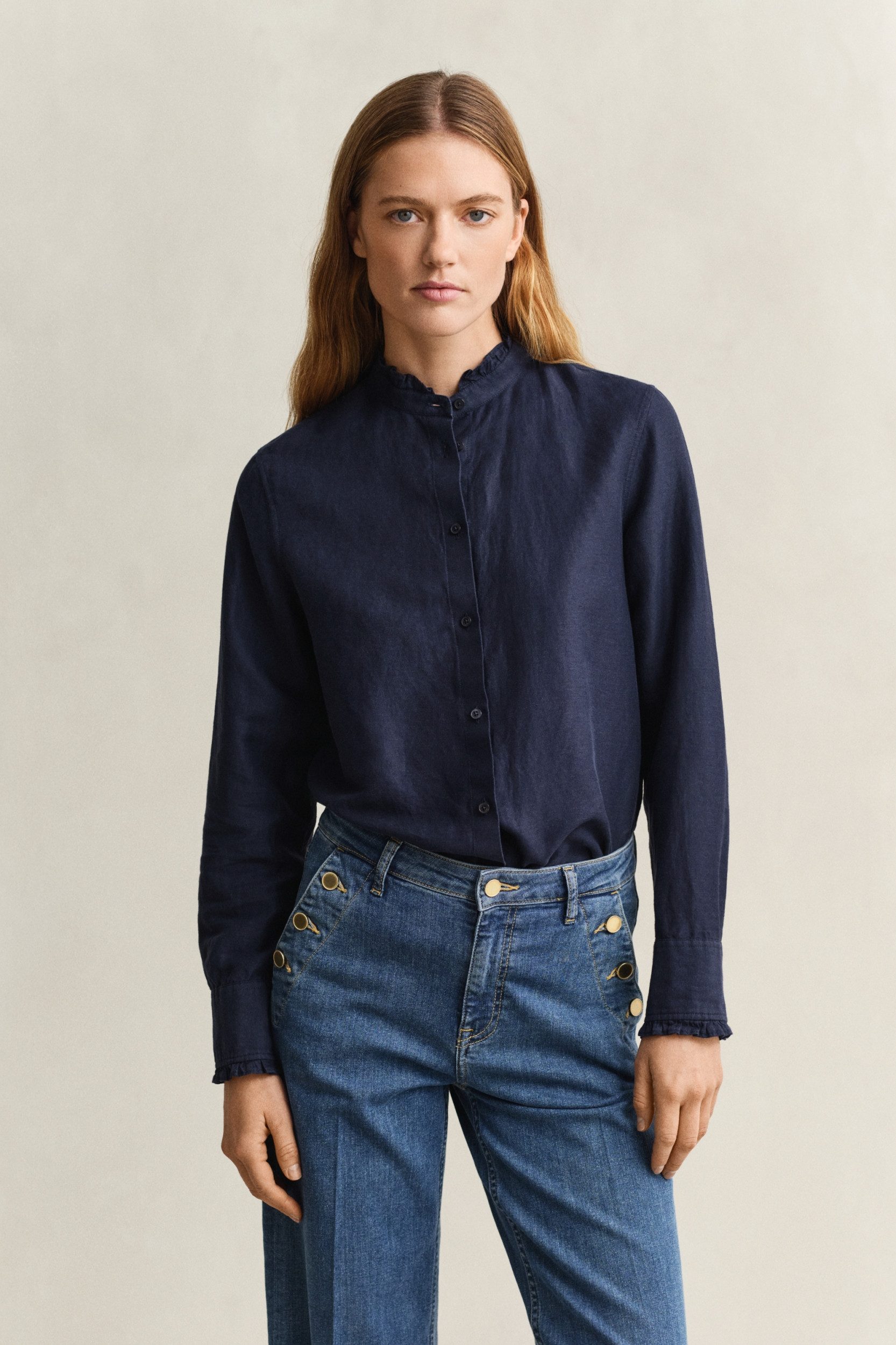 Gant Kurzarmhemd CTN LINEN FRILL COLLAR BLOUSE