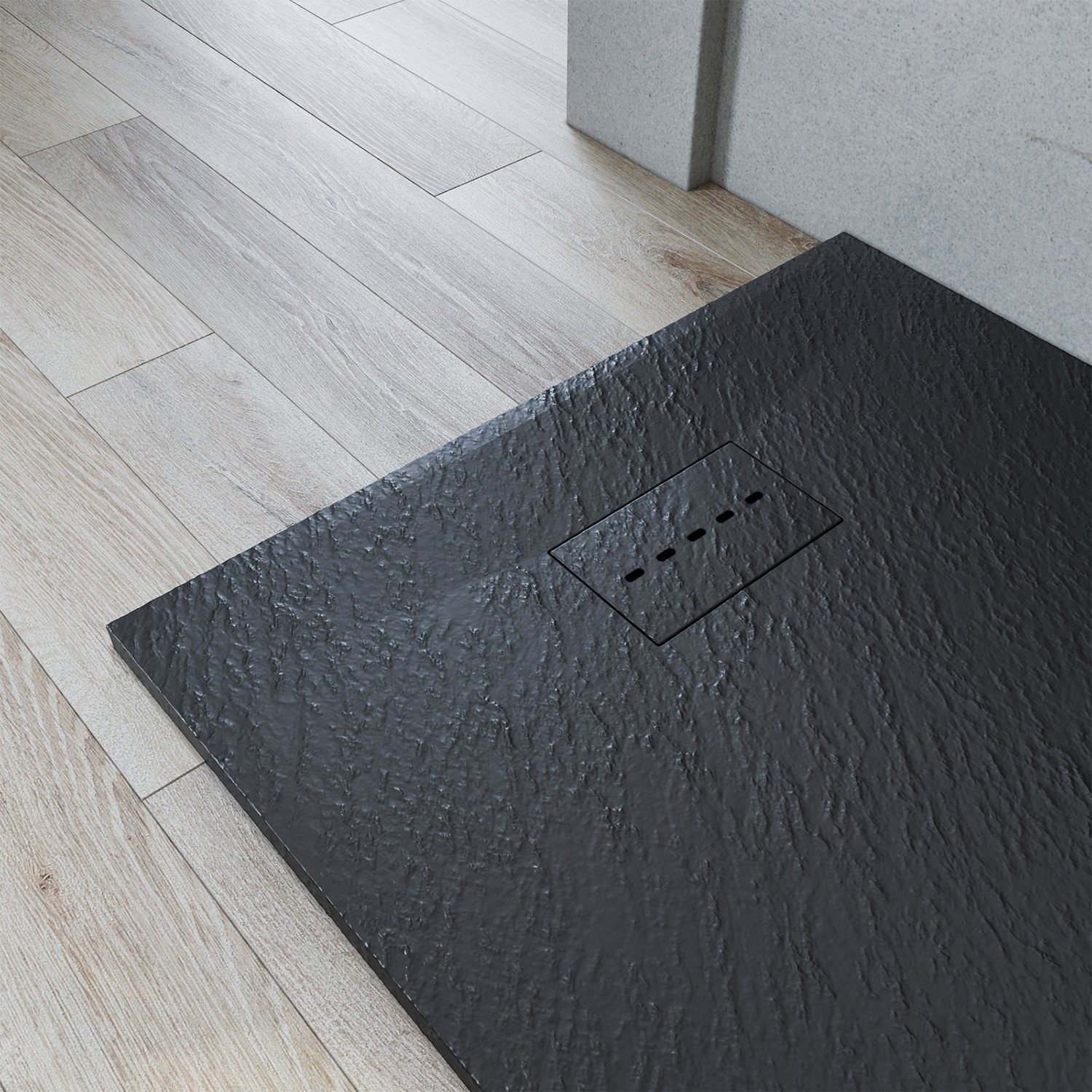 SONNI Duschwanne Duschwanne SMC Duschtasse Flach, mit Ablaufgarnitur Schieferoptik und Rutschfeste