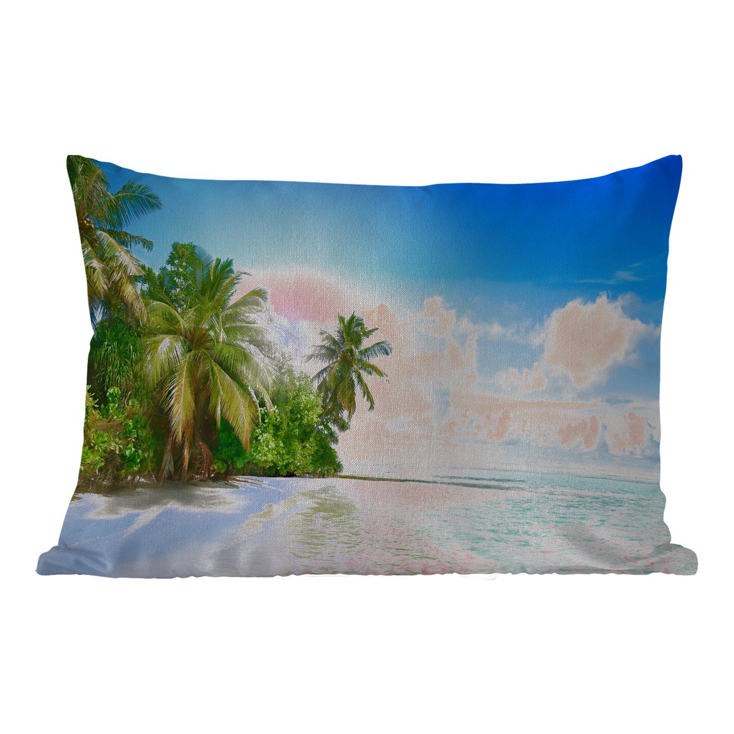 MuchoWow Dekokissen Meer - Palme - Strand - Tropisch - Blau - Grün, Outdoor-Dekorationskissen, Polyester, Dekokissenbezug, Kissenhülle