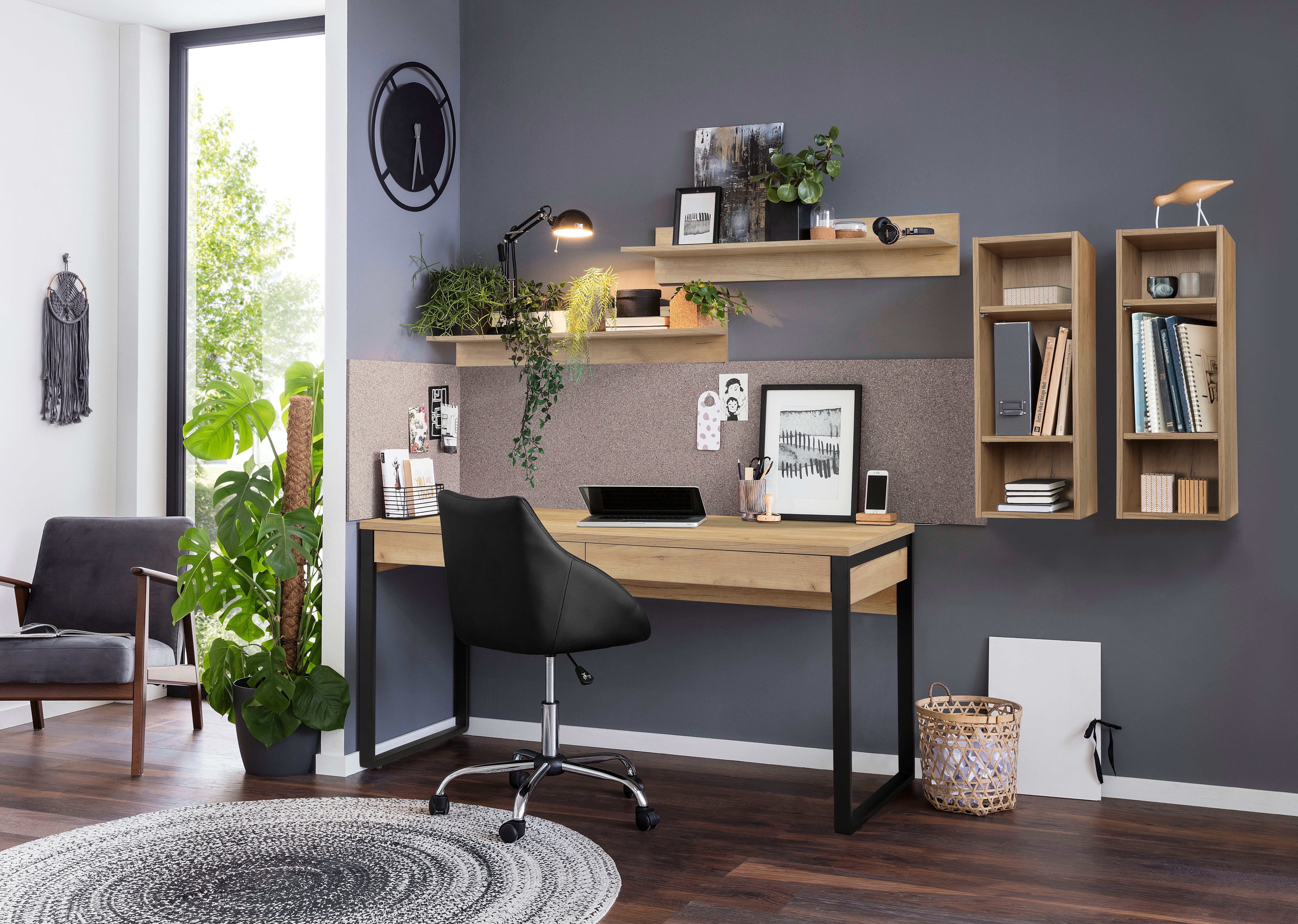 Places eiche/schwarz mit 2 Schreibtisch modernen Moid, & Style cm, Design, Metallbeinen Computertisch 140 of im Breite Schubladen