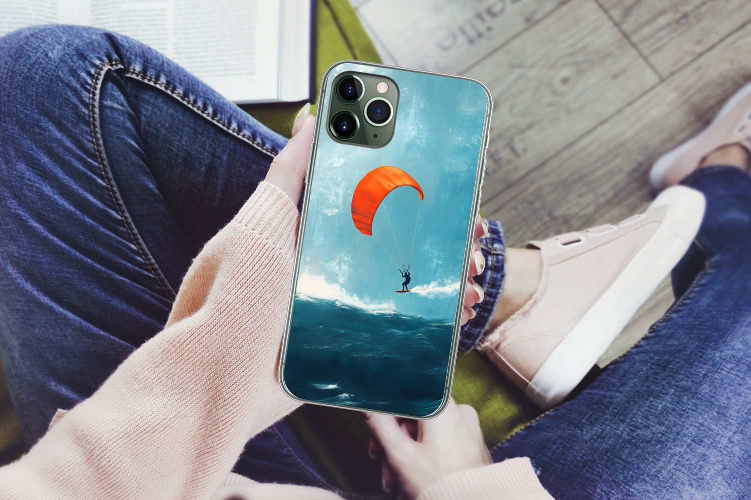 MuchoWow Handyhülle für Apple iPhone 11 Pro Kitesurfer - Orange - Meer - Himmel, Smartphone-Bumper, Print, Handy Schutzhülle Dünn