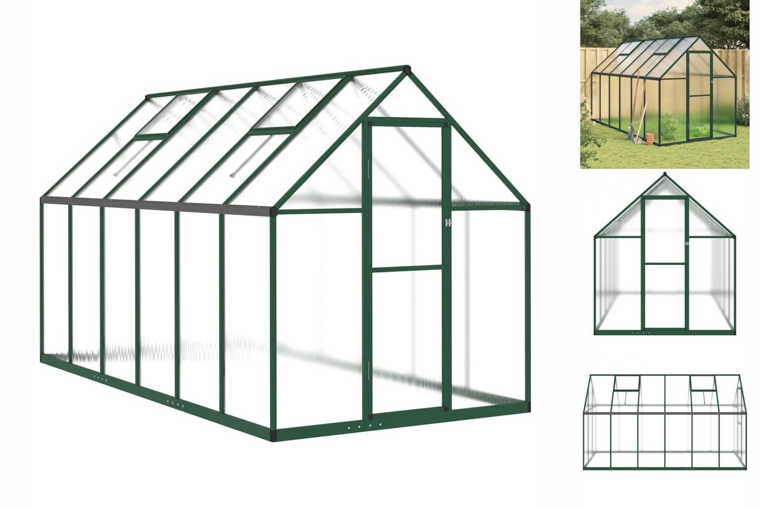 vidaXL Gewächshaus Gewächshaus mit Fundamentrahmen Grün 334x169x195 cm Aluminimum grün | Rabatt: 24%