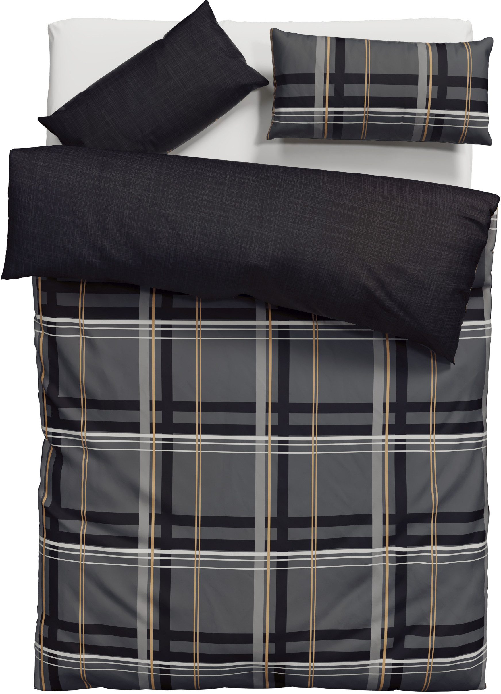 H.I.S Wendebettwäsche Talin, Linon, 2 teilig, NEUHEIT in Gr. 135x200 oder 155x220 cm, 100% Baumwolle, Karo-Design