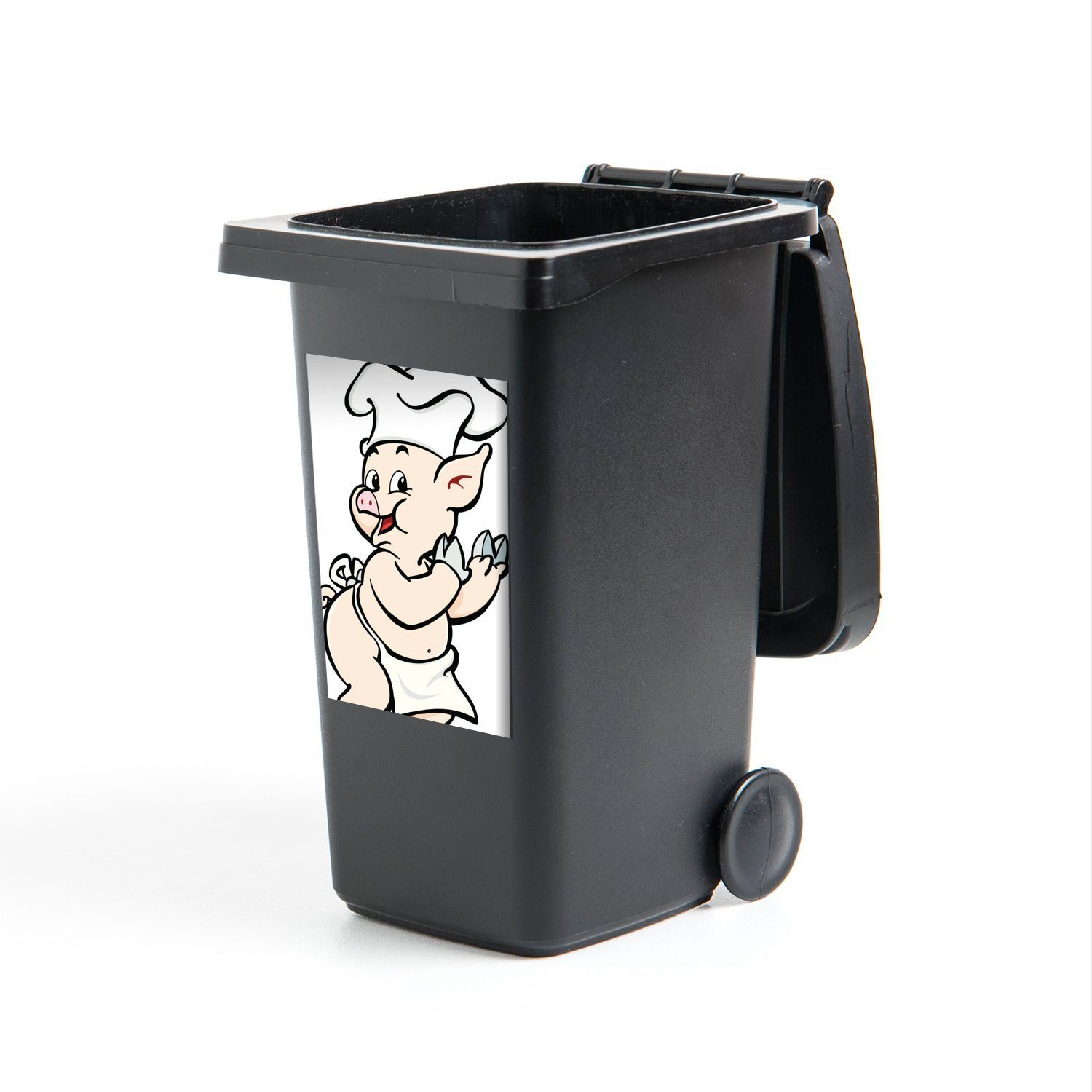 Container, Schweins Illustration Koch MuchoWow Wandsticker Abfalbehälter Mülltonne, eines als (1 Mülleimer-aufkleber, St), Sticker, Eine