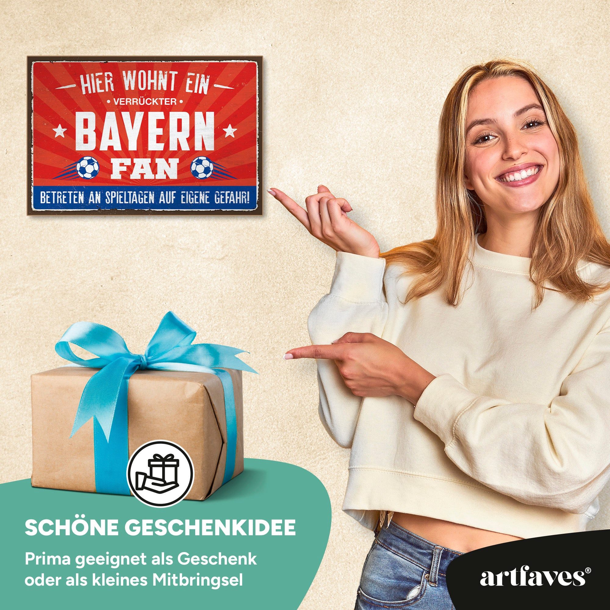 ARTFAVES Holzbild Schild mit Spruch - Hier wohnt ein verrückter BAYERN Fan - Fussball, M – Bild 4 von 5