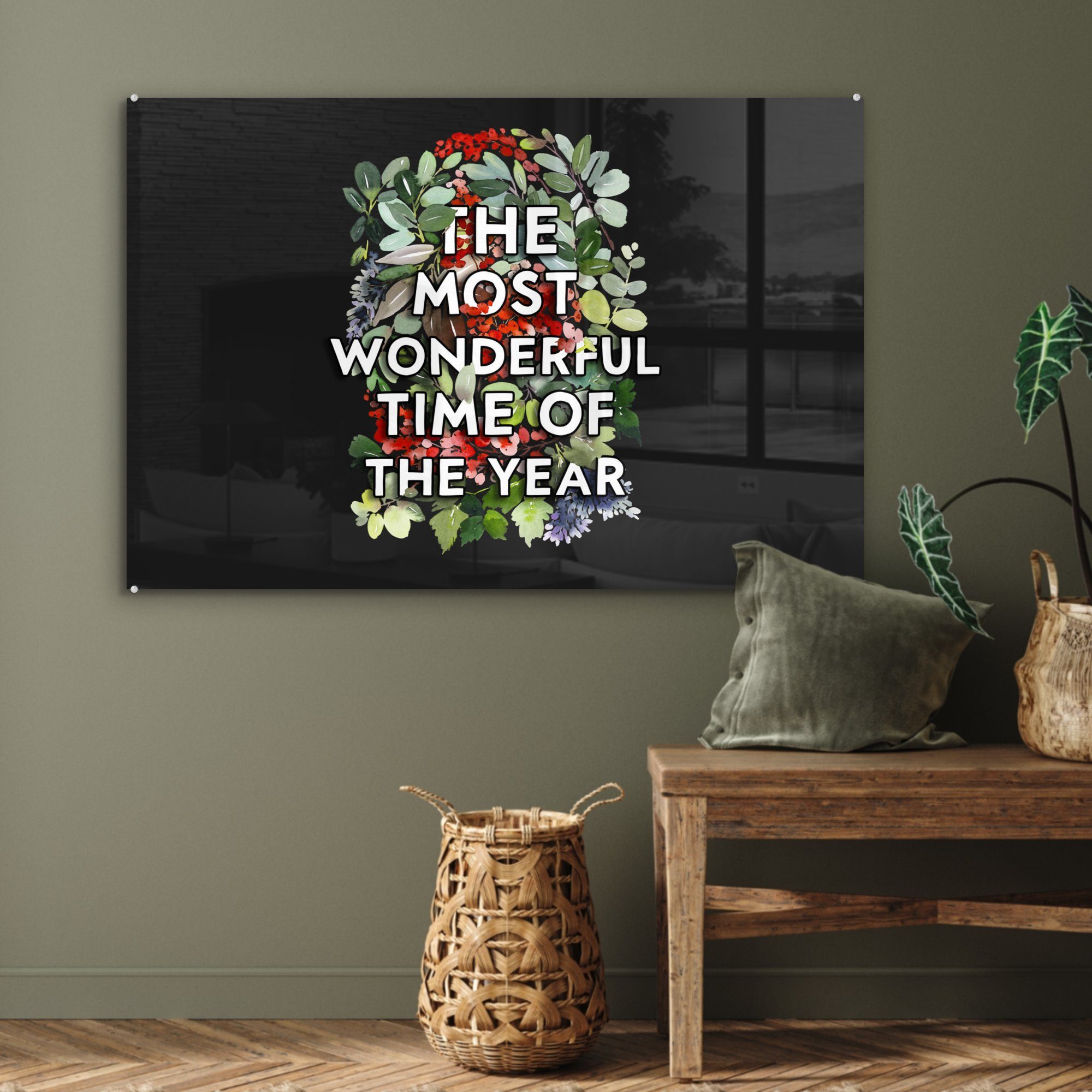 MuchoWow Acrylglasbild Wohnzimmer Acrylglasbilder St), Blumen Pflanzen Weihnachten, & Schlafzimmer - (1 - Zitate 