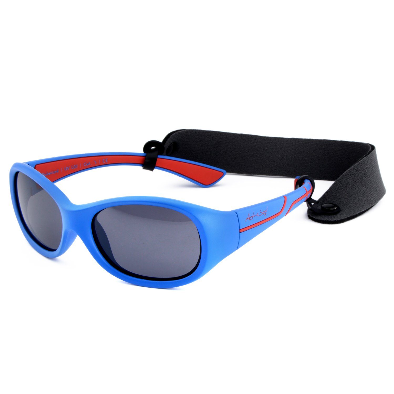 ActiveSol SUNGLASSES Sonnenbrille für Kinder, 5-10 Jahre, BPA-frei Blau - Rot