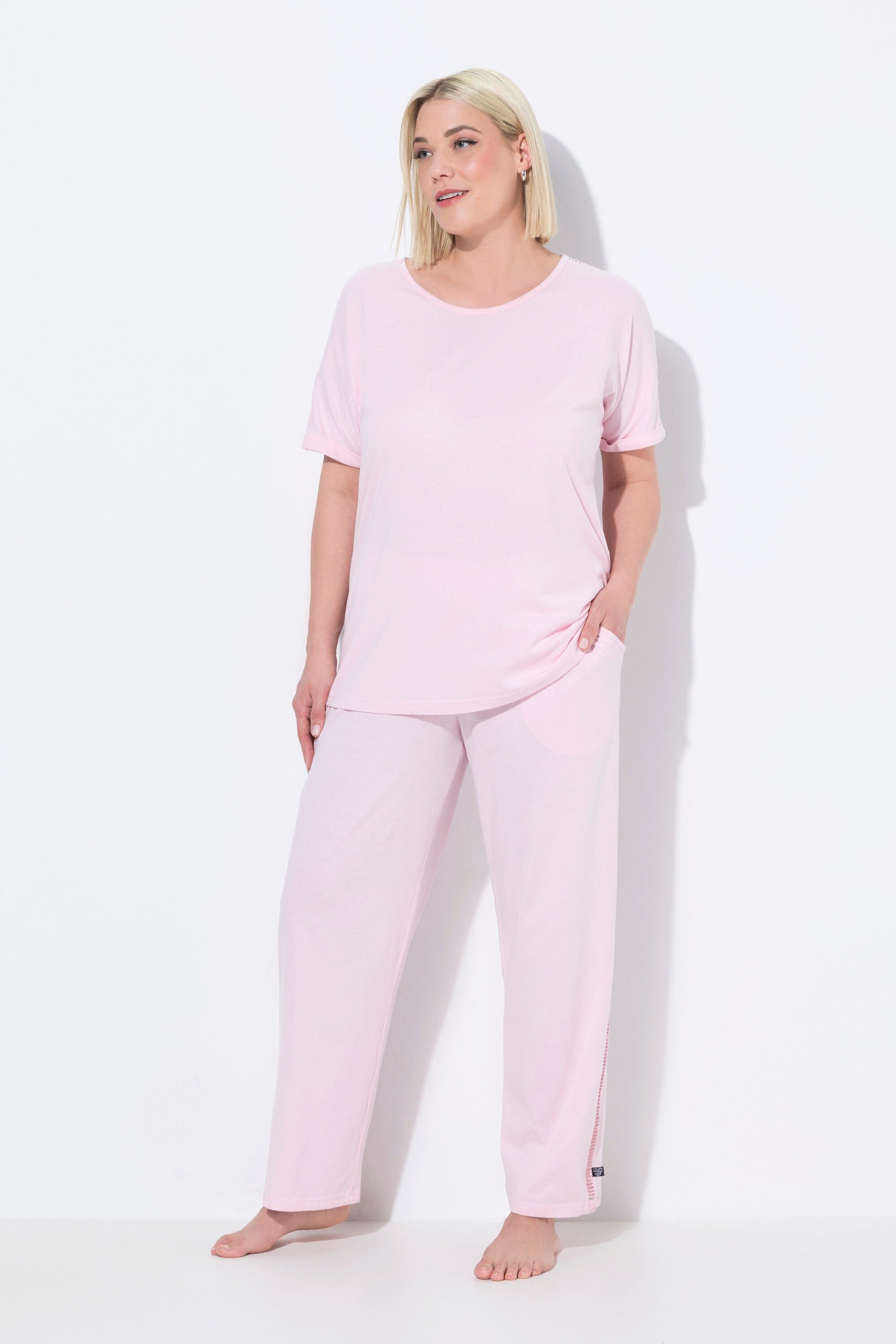 Ulla Popken Pyjama Pyjama Spitzenband Rundhals günstig online kaufen