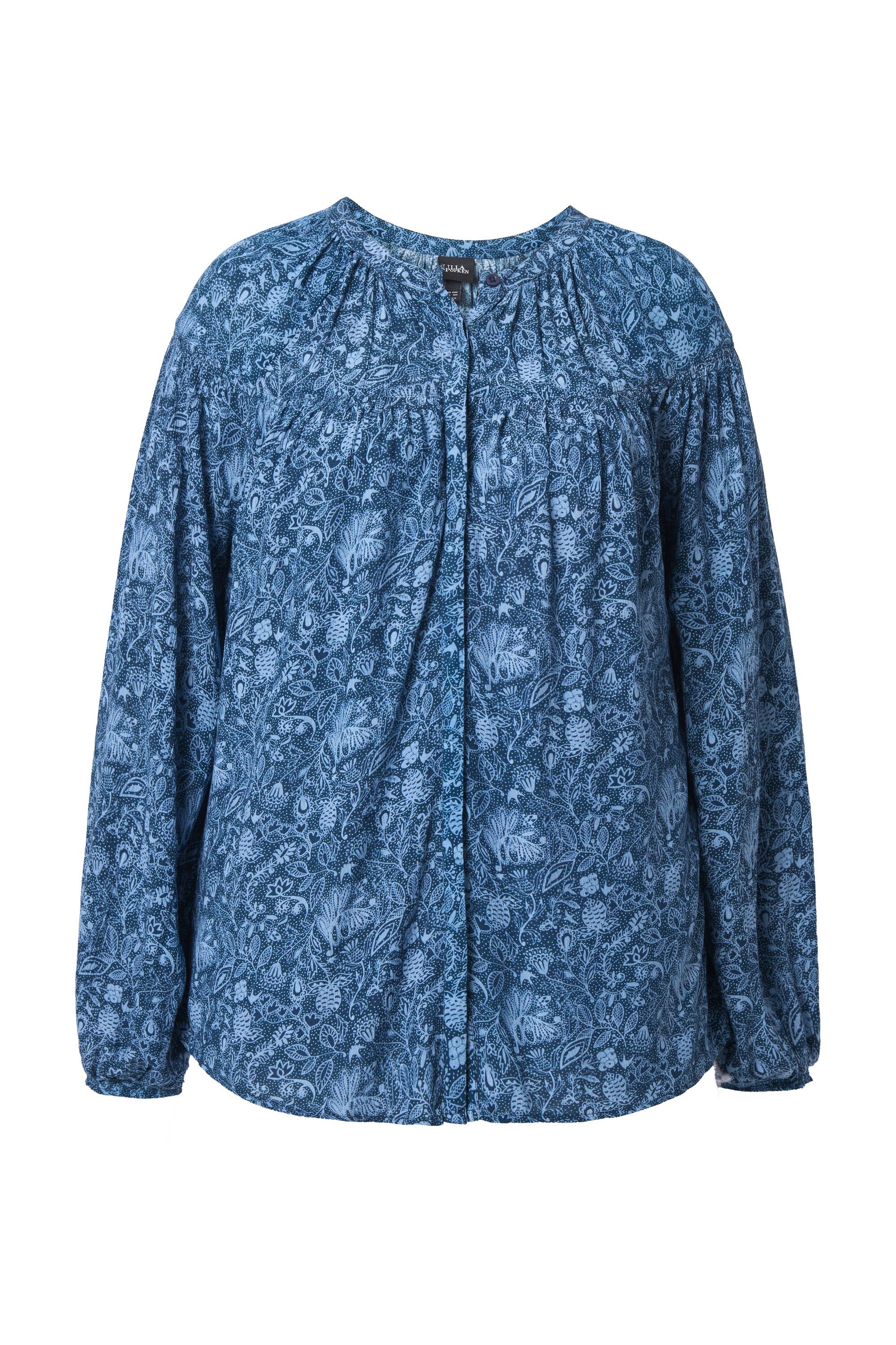 Ulla Popken Satinbluse Bluse Blüten/Schwalben Rundhals günstig online kaufen