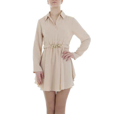 Ital-Design Tunikakleid Damen Party & Clubwear Kette Chiffon Crinkle-Optik Kleid in Creme