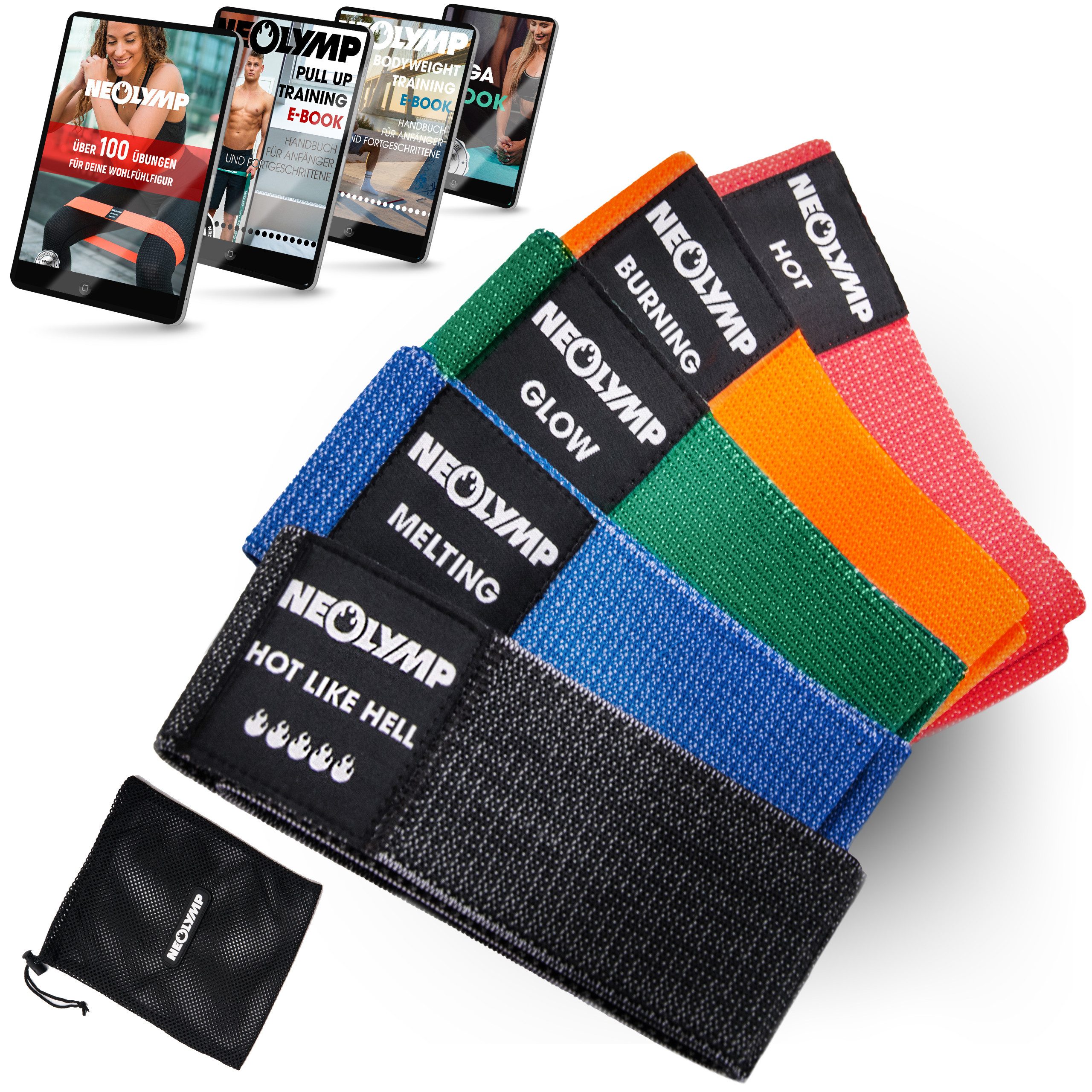 NEOLYMP Trainingsband Minibänder Fitnessbänder - Widerstandsbänder & Resistance Bands, Naturfasern, mit E-Book, Waschbar, Sanft zur Haut, Rutschfesto