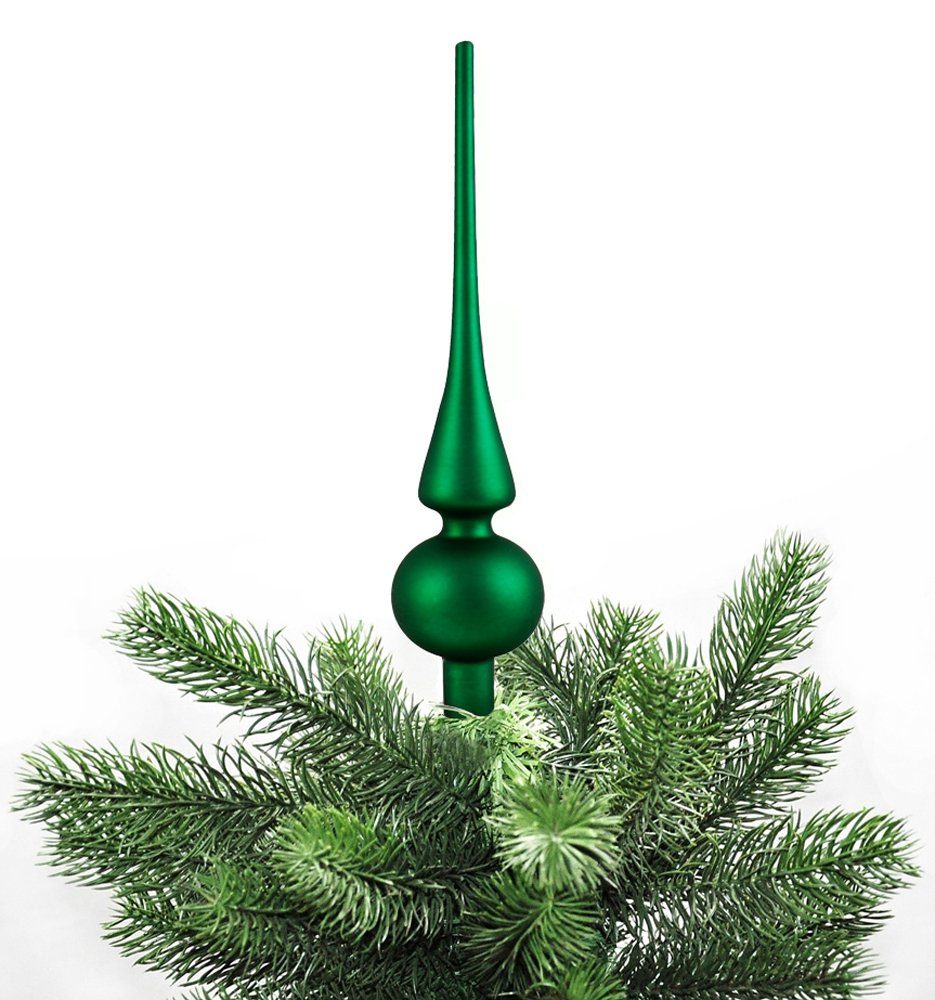JACK Christbaumspitze Christbaumspitze Echt Glas 26 x 6 cm Matt Glanz Weihnachtsbaum Spitze, Baumspitze aus Echt Glas, inklusive praktischer Aufbewahrungsbox Holly Green Matt