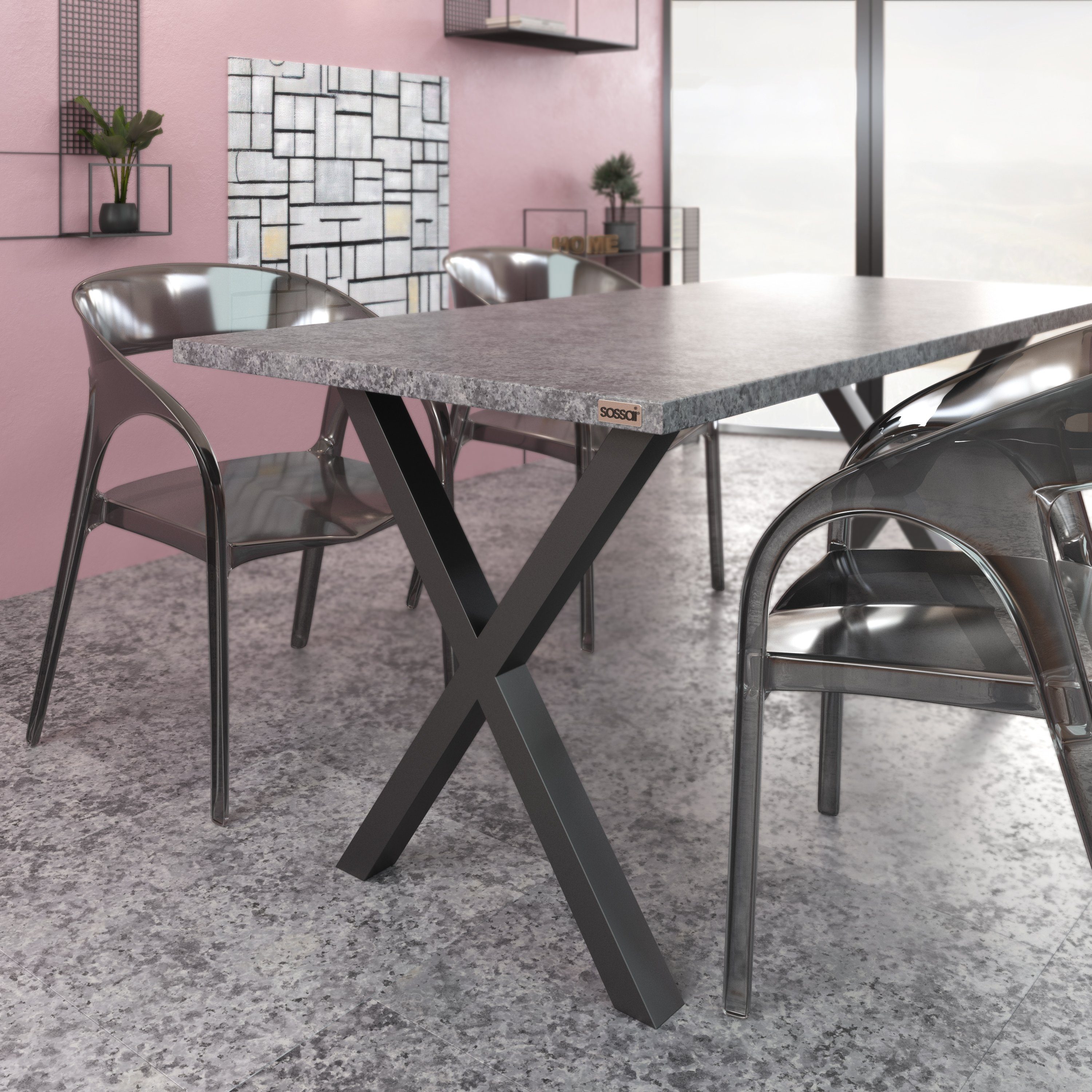 sossai® Tischgestell Stahl Tischgestell TKX2 X-Form 60x72cm in Schwarz (2-St), Rahmen: 60mm x 60mm