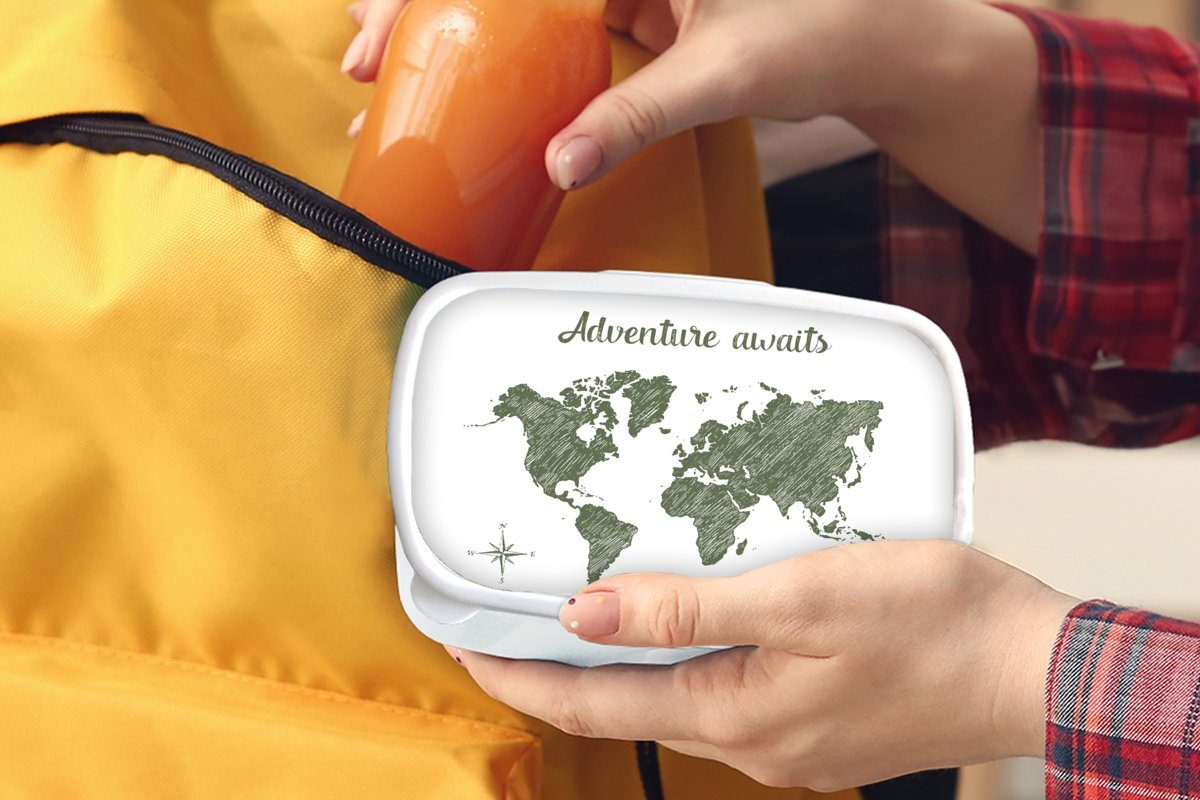 Mädchen und Zitat, Kinder - für weiß Weltkarte Lunchbox Erwachsene, Kunststoff, für Brotdose, MuchoWow und (2-tlg), - Grün Brotbox Jungs