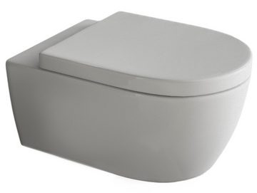 SSWW Tiefspül-WC spülrandlose Toilette mit WC-Sitz weiß kurzes WC Hänge-WC, wandhängend, Abgang waagerecht