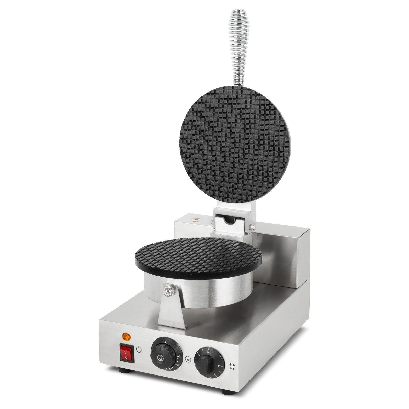 vertes Waffeleisen Hörncheneisen für Eiswaffeln 24 Stück pro Std Kegel regelbar 0-300°C, 1000 W, teflonbeschichtet Gusseisen Hörnchenautomat Edelstahlgehäuse