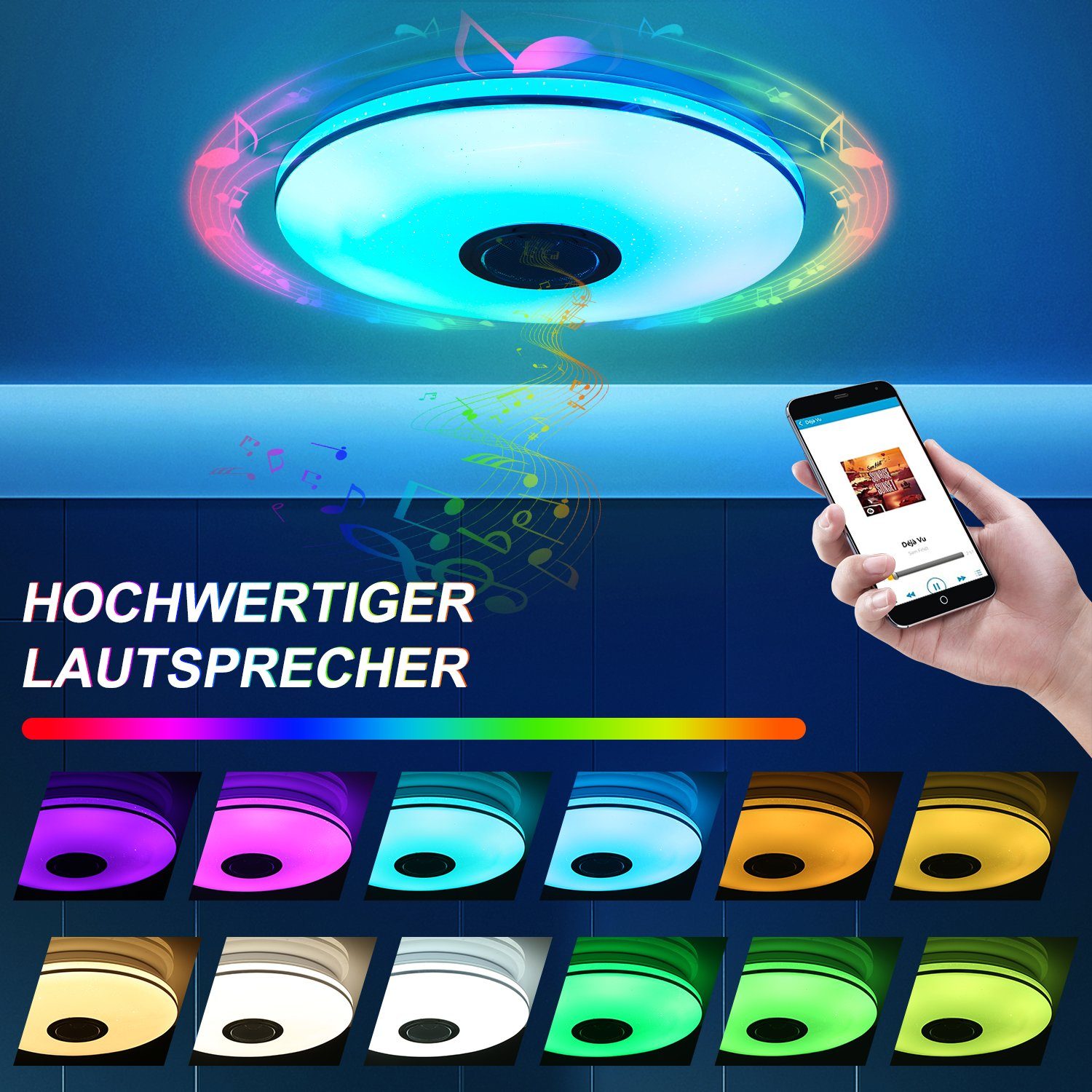 Bluetooth Lautsprecher Tageslichtweiß, Bluetooth, LETGOSPT Badezimmer Φ 36W RGB-Funktion, Ø Dimmbar, integriert, LED Deckenleuchte Wohnzimmer Deckenlampe LED 30cm, RGB fest 30cm RGB, Schlafzimmer - für Fernbedienung APP