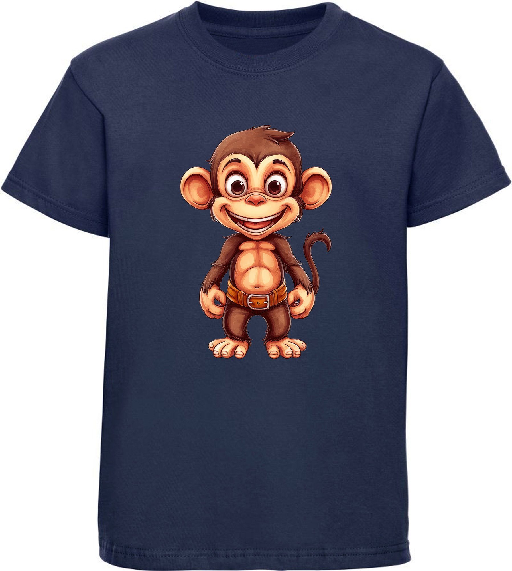 Shirt bedruckt blau i276 - Kinder navy mit MyDesign24 Baumwollshirt Aufdruck, Schimpanse Affe T-Shirt Print Wildtier Baby