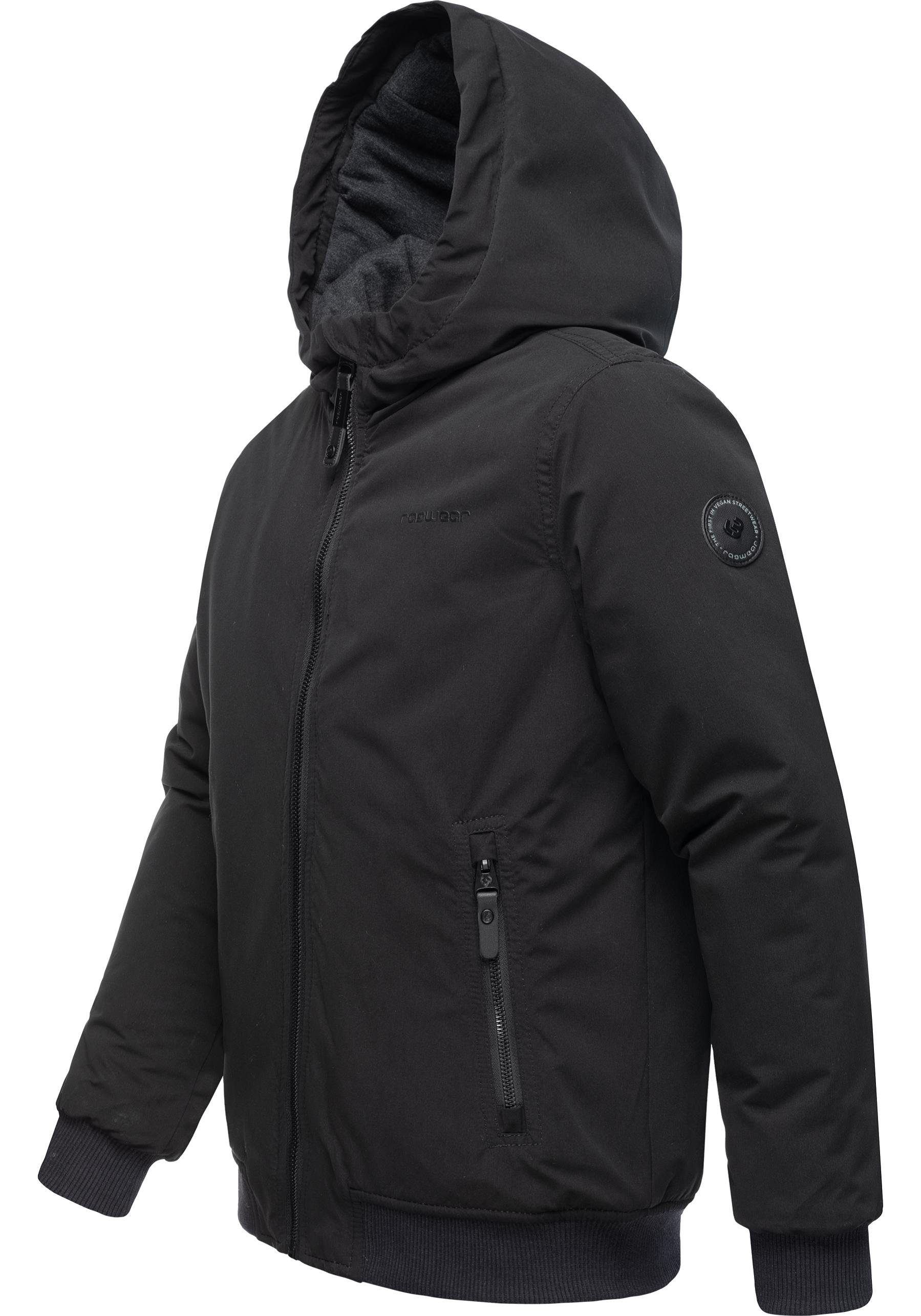 Kapuze Ragwear Winterjacke schwarz Maddew mit sportliche Winter-Outdoorjacke
