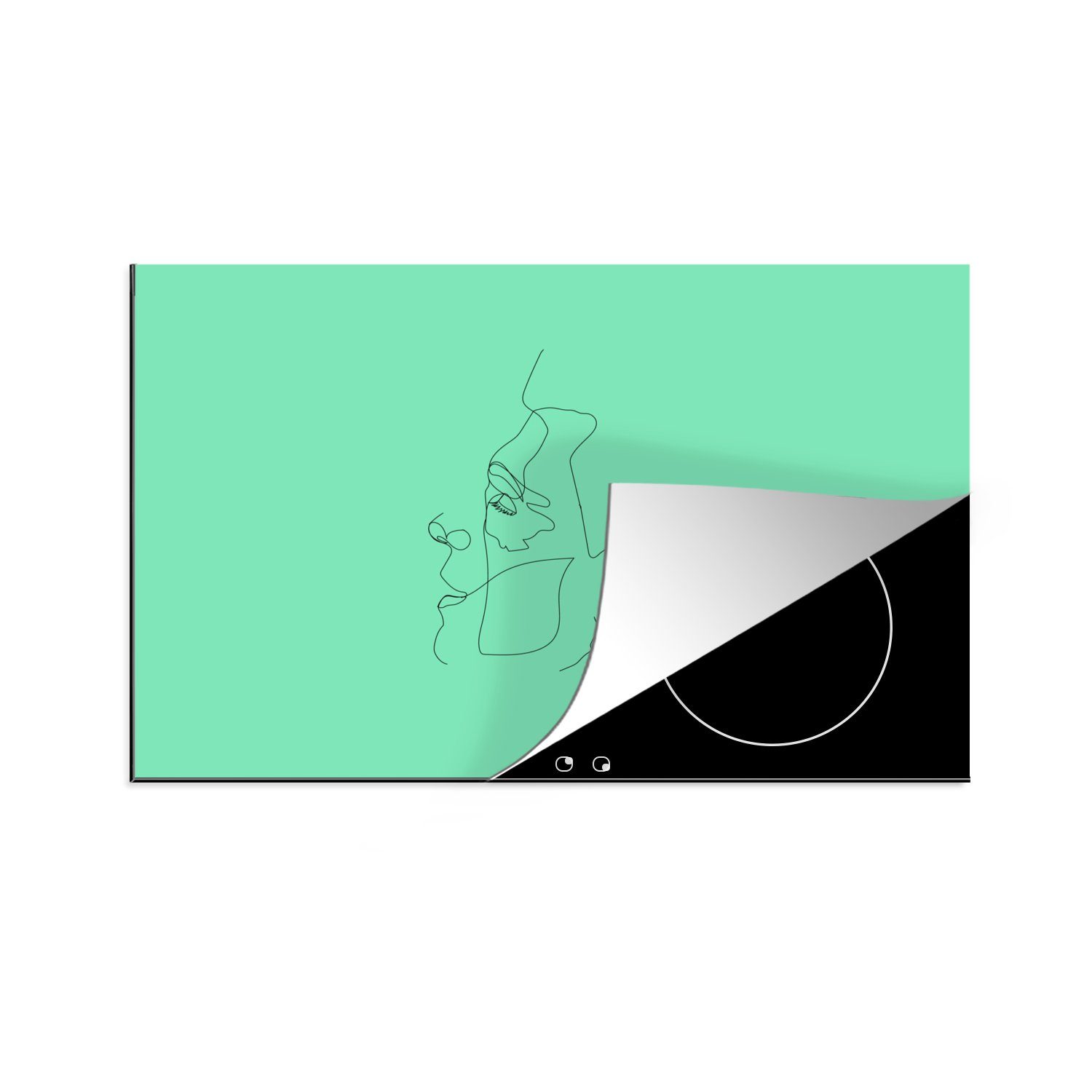 MuchoWow Herdblende-/Abdeckplatte Männer - Linienkunst - Grün, Vinyl, (1 tlg), 81x52 cm, Induktionskochfeld Schutz für die küche, Ceranfeldabdeckung