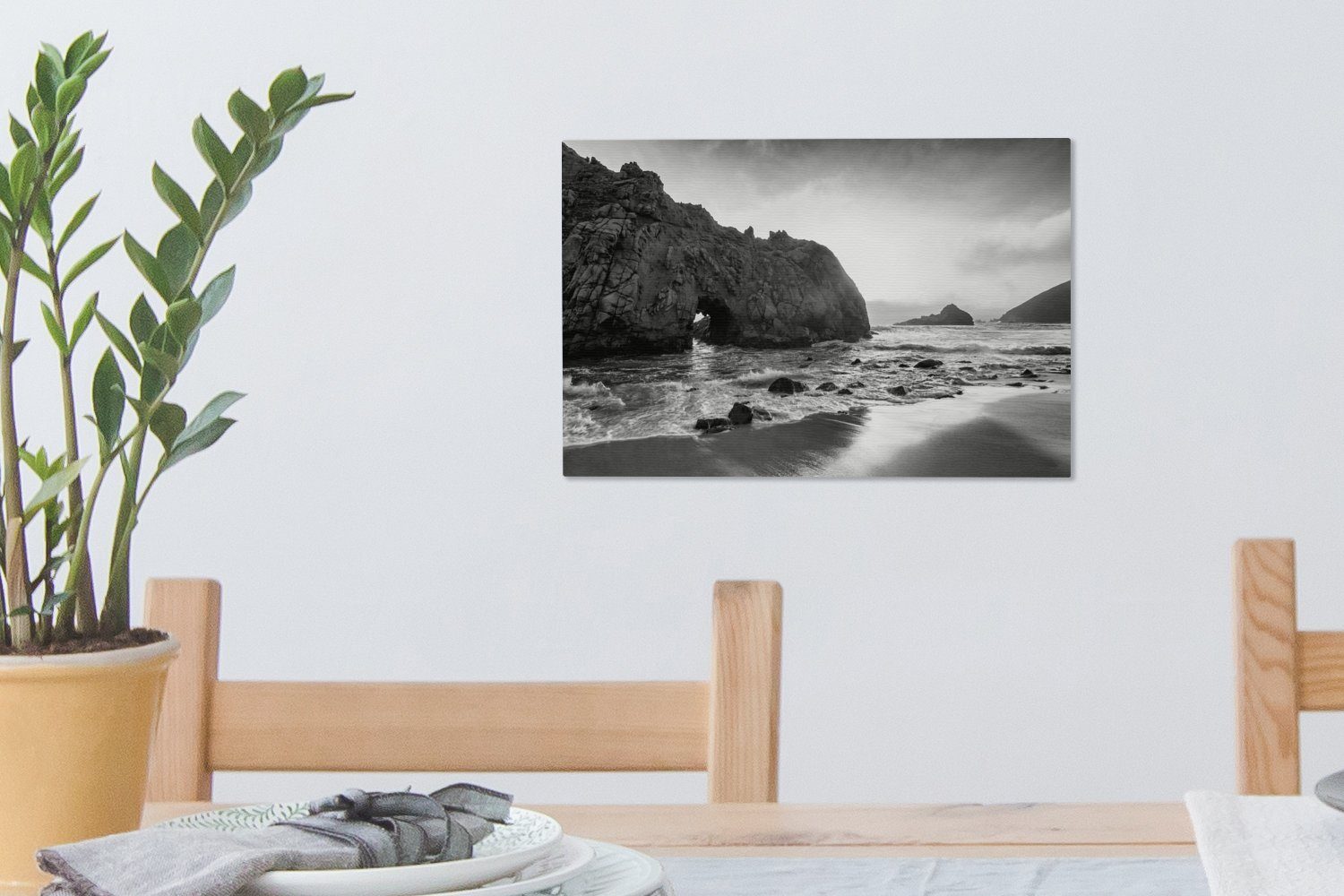 OneMillionCanvasses® Leinwandbild Wanddeko, und in 30x20 St), weiß, schwarz Sur Big cm (1 Pfeiffer am - Beach Wandbild Leinwandbilder, Amerika Aufhängefertig,