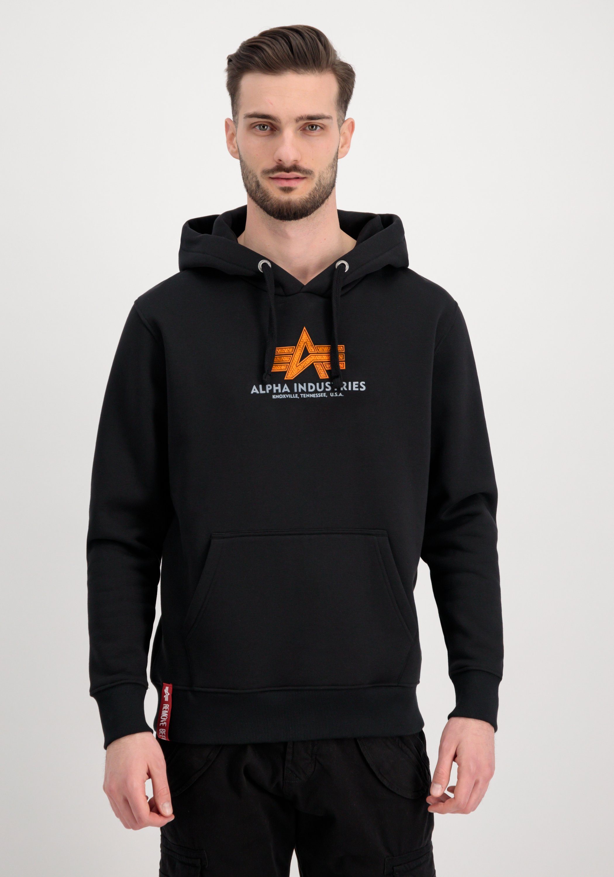 Alpha Industries Rubber, auf Herren Kapuzenpullover Hoody Alpha Industries Brust Basic Hoodie der Gummidruck Alpha Industries