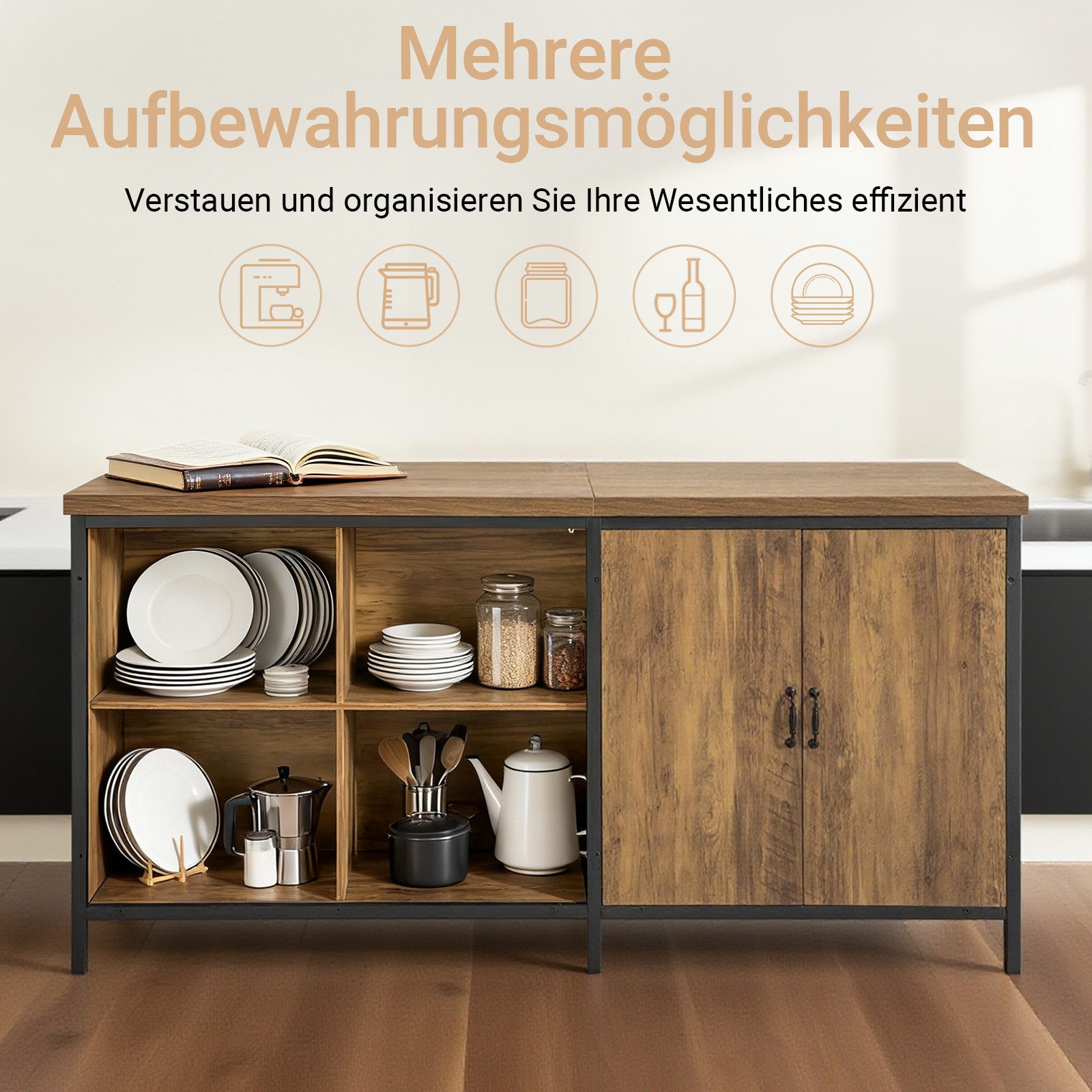 SoBuy Küchenbuffet KNL01, Vitrinenschrank Buffet Küchenarbeitsblock Arbeitsinsel Kücheninsel freistehend Küchenschrank Highborad Kommode Sideboard