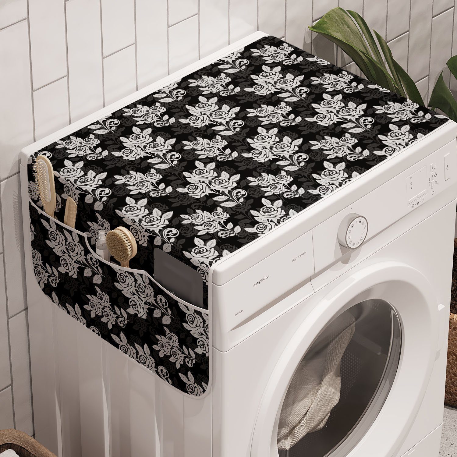 Abakuhaus Badorganizer Anti-Rutsch-Stoffabdeckung für Waschmaschine und Trockner, Blumen Rose Bouquets Feminine Style