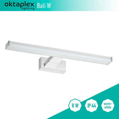 Oktaplex lighting LED Spiegelleuchte »Bali W Spiegellampe Bad IP44, 3000K, Warmweiß«, 40cm, 8W, Wandmontage, Badezimmer, Chrom