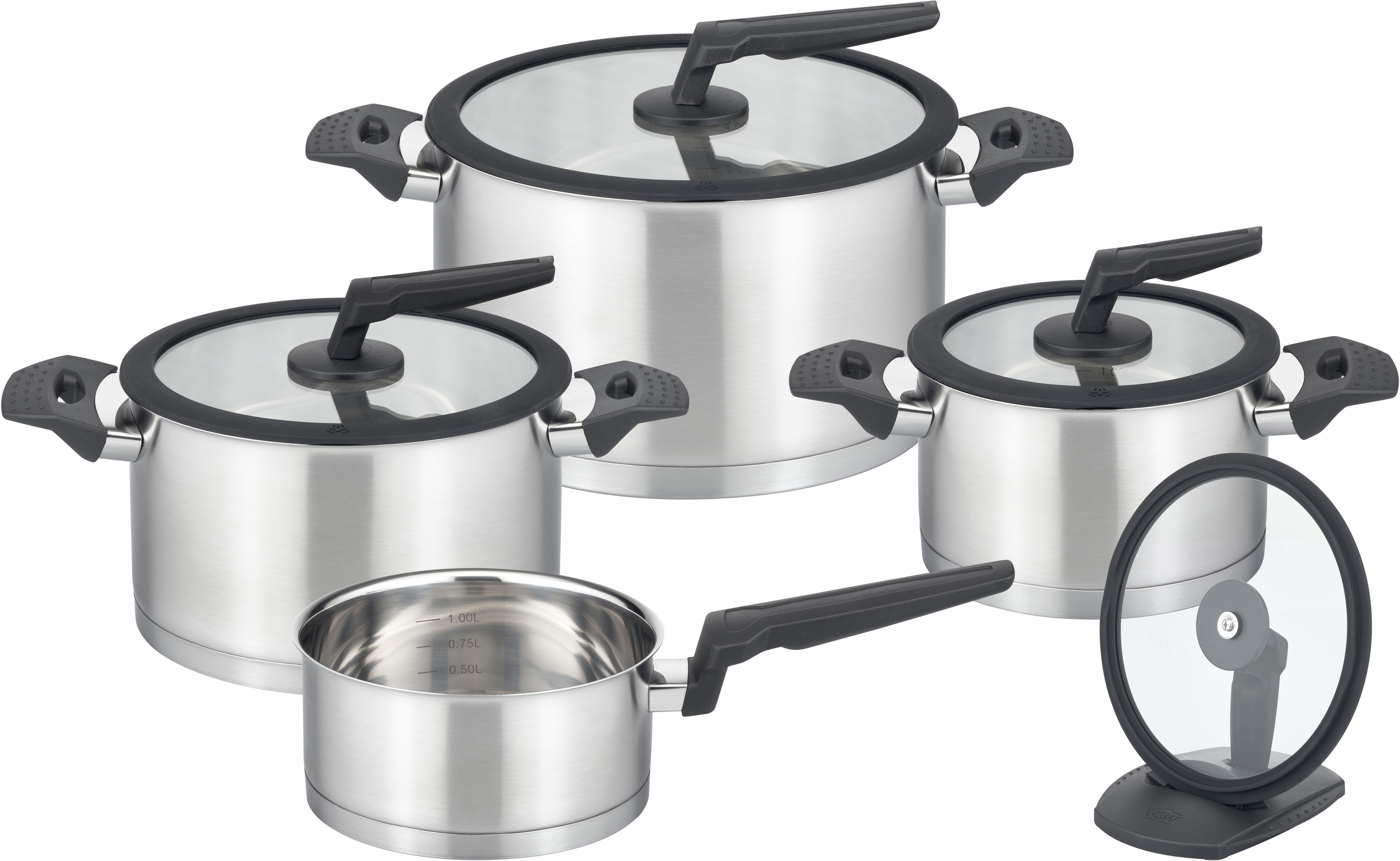 GSW Topf-Set APART, Edelstahl 18/8 (Set, 9-tlg., je 1 Fleischtopf 16/20/24 cm, 1 Stieltopf 16 cm), Induktion