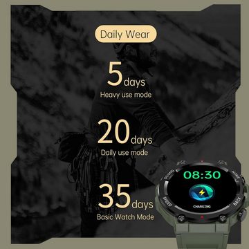 findtime Smartwatch (1,39 Zoll, Android, iOS), mit Telefonfunktion Fitnessuhr mit Blutdruckmessung Schrittzähler IP68