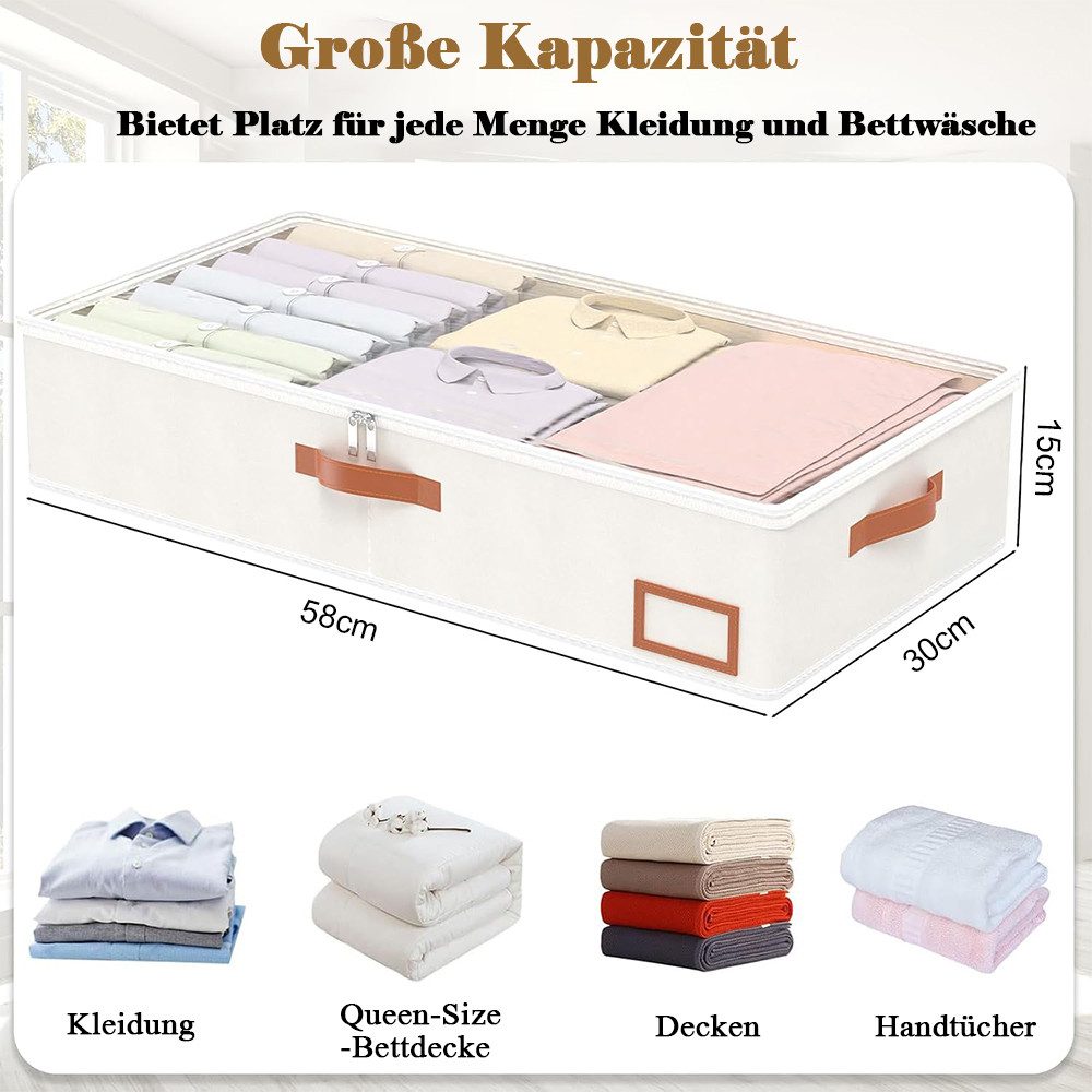 TUWENA Unterbettkommode 2 Stück Aufbewahrungsbox unter dem Bett,Faltbare Aufbewahrung Kleidung, mit Klarem Fenster, Unterbettkommode für Bettdecken, Kleidung