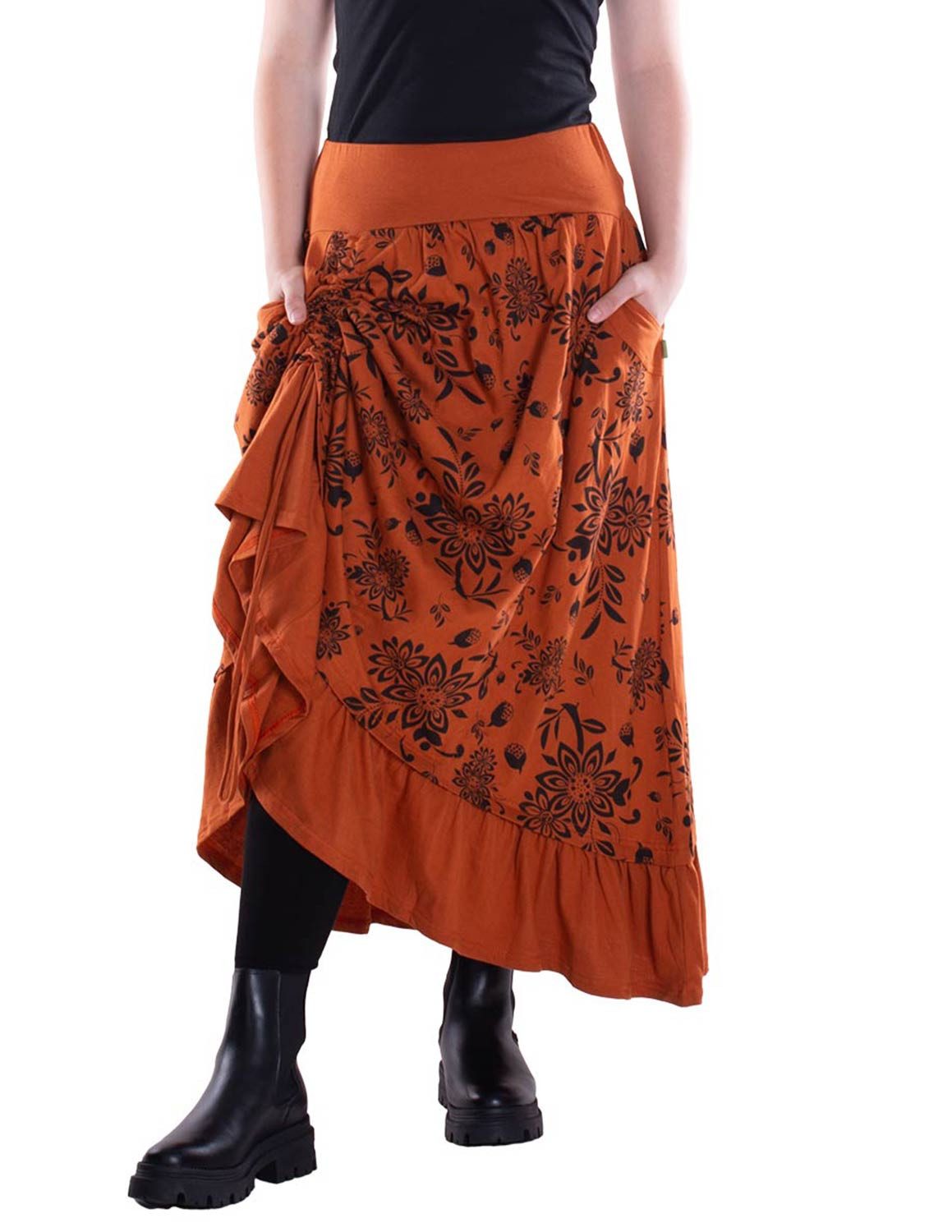 Vishes Maxirock Langer Damen Maxi-Rock längen-verstellbar Baumwolle Blüten- günstig online kaufen