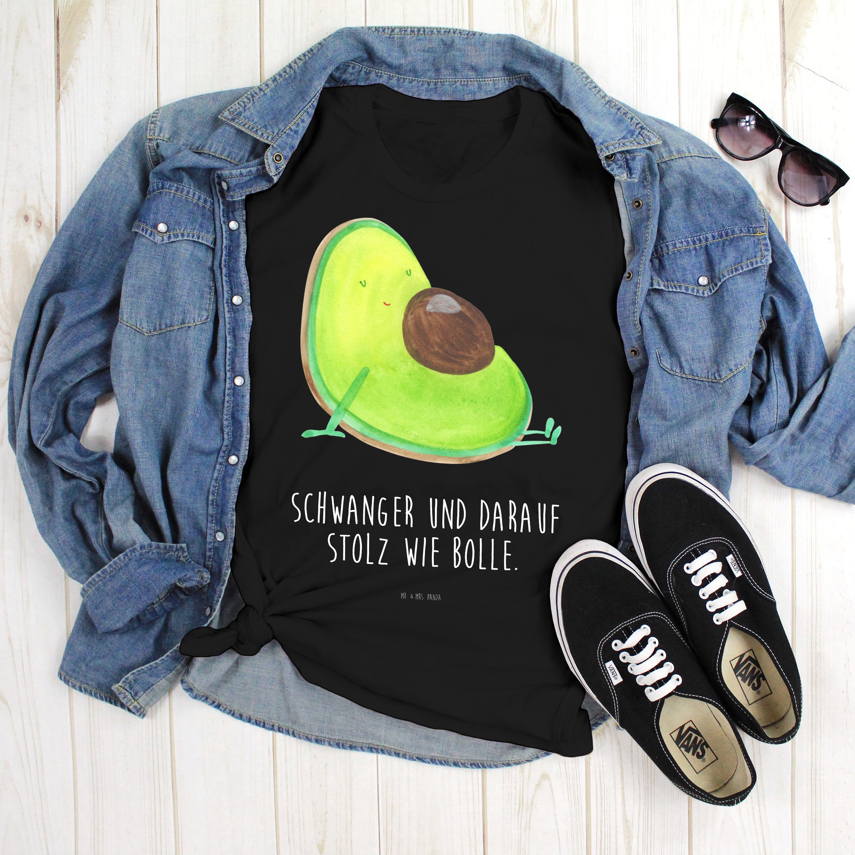 Mr. & Mrs. Panda T-Shirt Avocado Schwangerschaft, Tshirt, Schwarz, Baby, T-Shirt, Schwangersch (Packung) Schwangerschaft Babyshower Motiv-Shirt