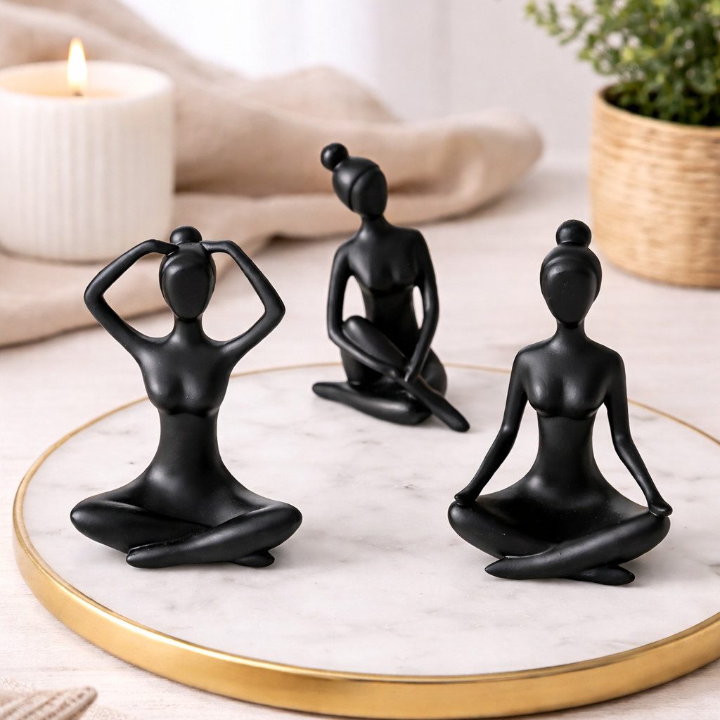 MF Dekoobjekt 3er Set Handgemachte Yoga Figuren Marie und ihre Yogapraxis in schwarz