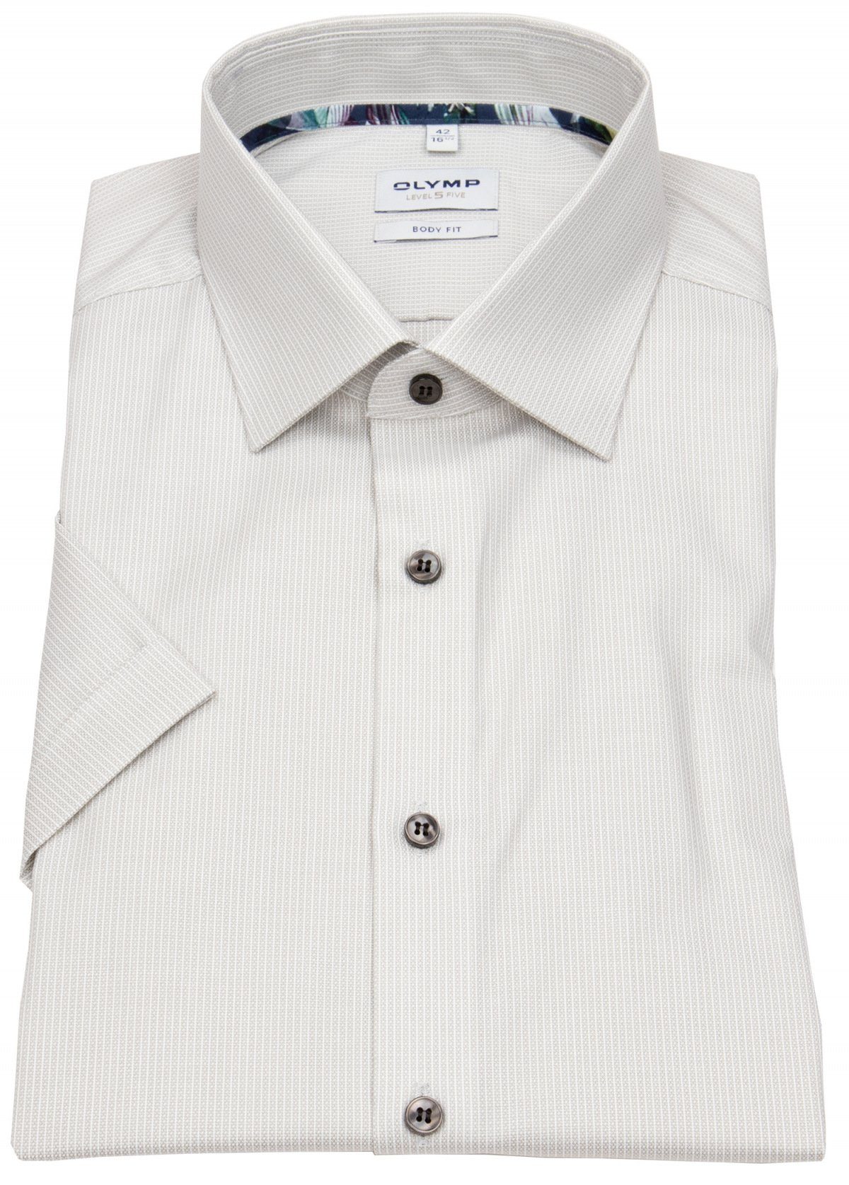 OLYMP Kurzarmhemd Level 5 stark tailliert Kentkragen Kontrastknöpfe