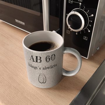 speecheese Tasse Ab 60 hängt´s abwärts Glitzer Kaffeebecher Besonders geeignet für zum