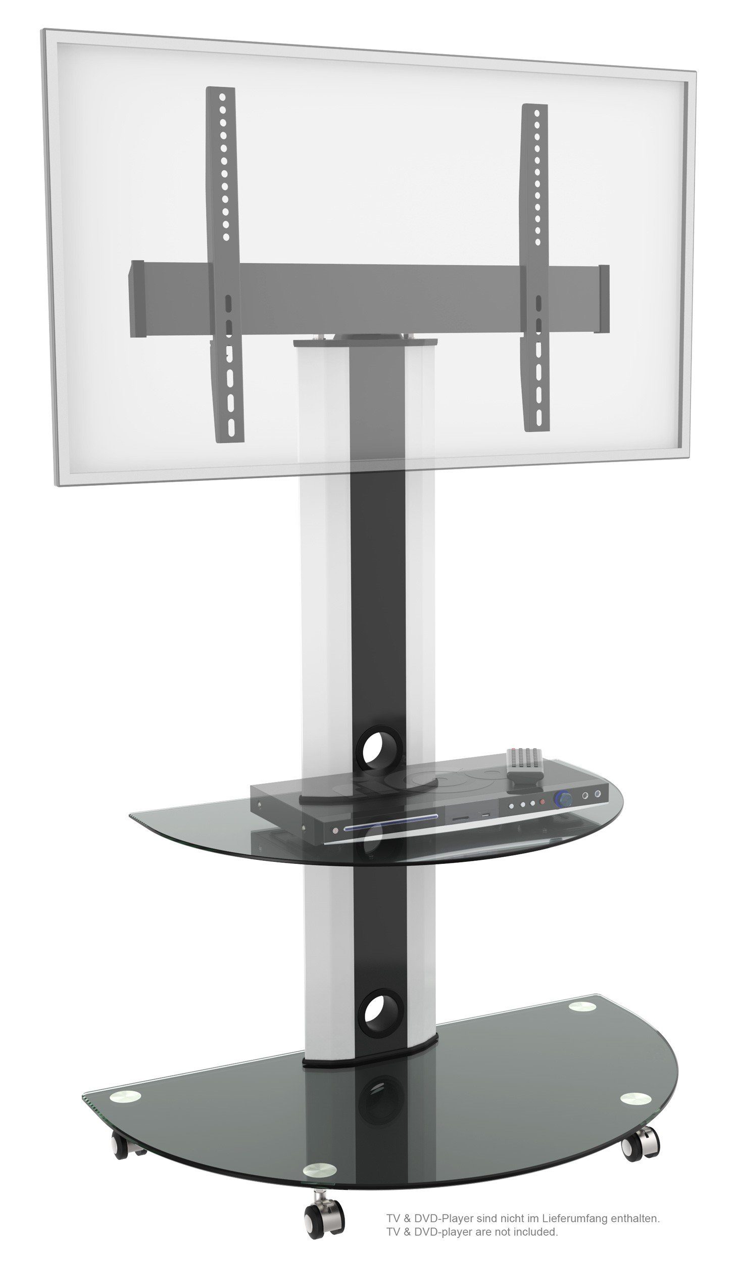 RICOO TV-Ständer Mobiler TV-Ständer modern und schwenkbar mit Glas-Ablagen FS0502, (bis 55 Zoll, bis VESA 600x400, 1-tlg., 30 kg Belastbarkeit, für 30 Zoll bis 55 Zoll Bildschirm-Diagonale, TV Standfuß mit Rollen Fernseher Stativ rollbar schwenkbar drehba