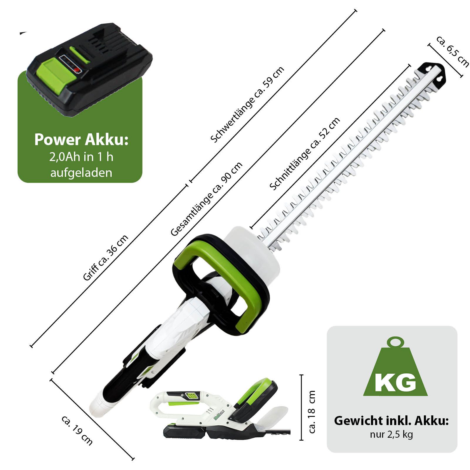TRUTZHOLM Akku-Heckenschere 20V/2.0Ah mit 2 Akkus und Schnellladegerät Schn günstig online kaufen