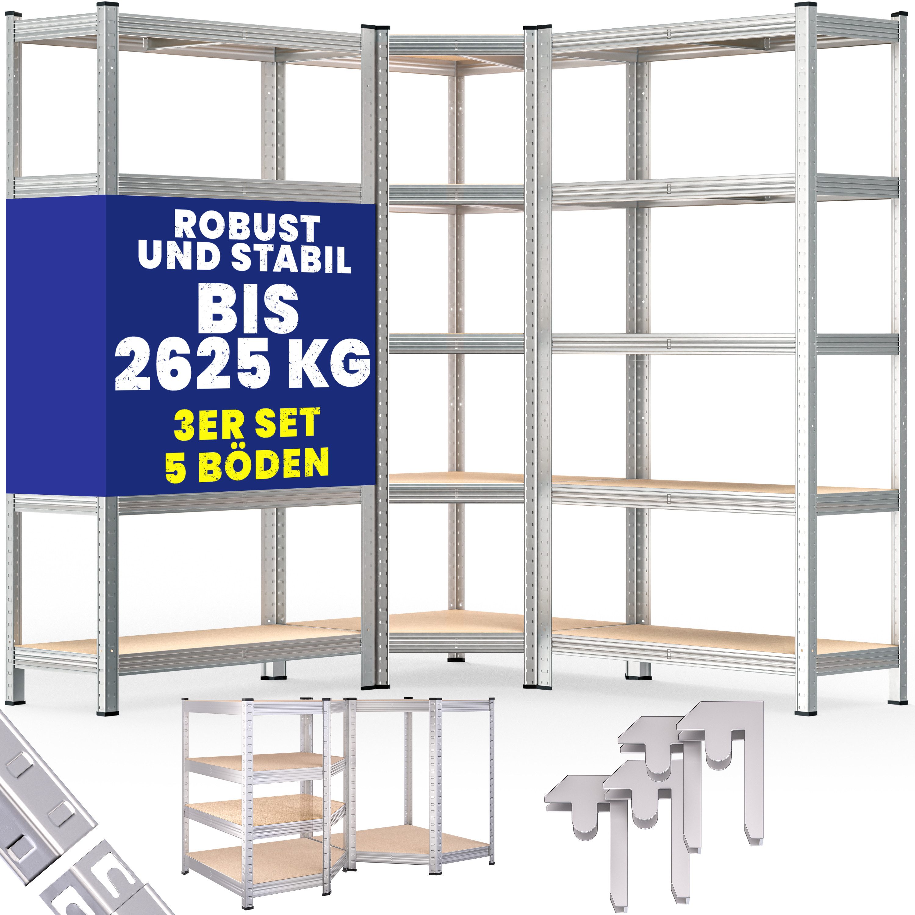 monzana Schwerlastregal, 3er Set Eckregal 2625 kg 15 MDF-Platten Regal Lage günstig online kaufen