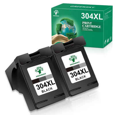 Greensky 2er-Schwarz Kompatibel für HP 304 Druckerpatronen Tintenpatrone (für Deskjet 3720 3730 3750 3732 3733 3735)