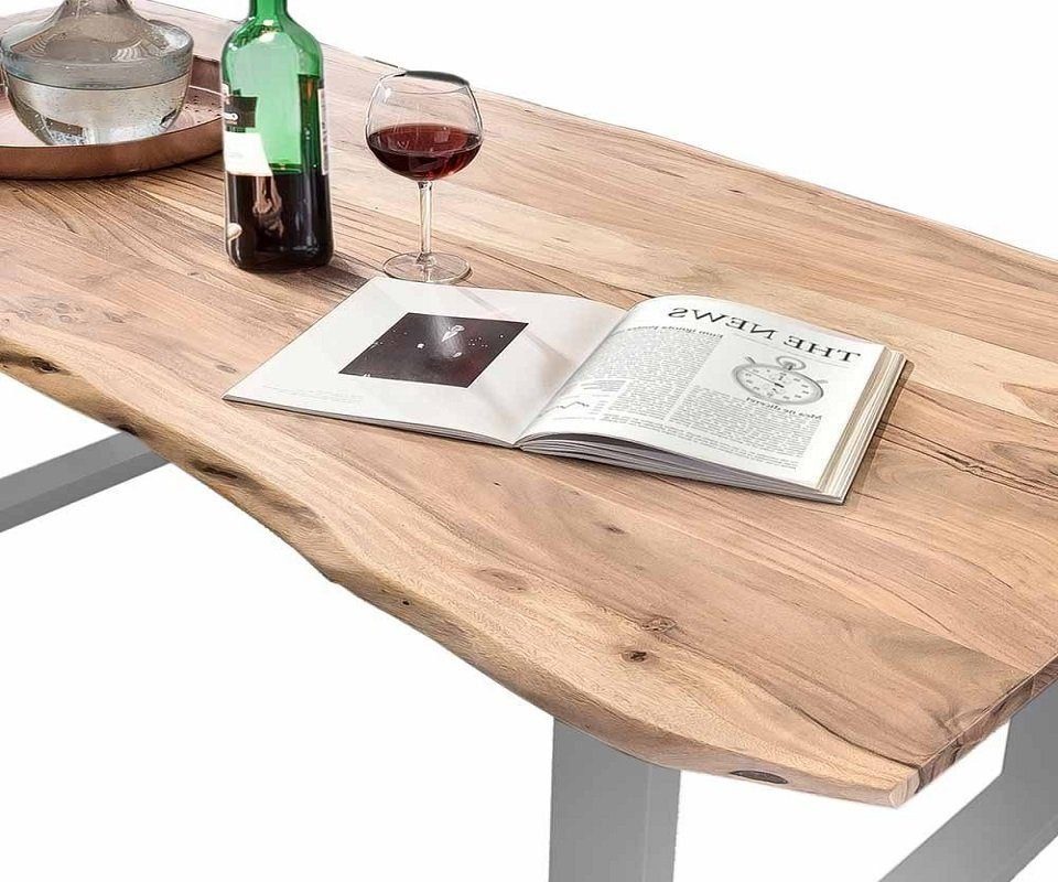 SAM® Baumkantentisch Sonja, massives Holz, echte Baumkante, Metallgestell U-Form, bis 3m