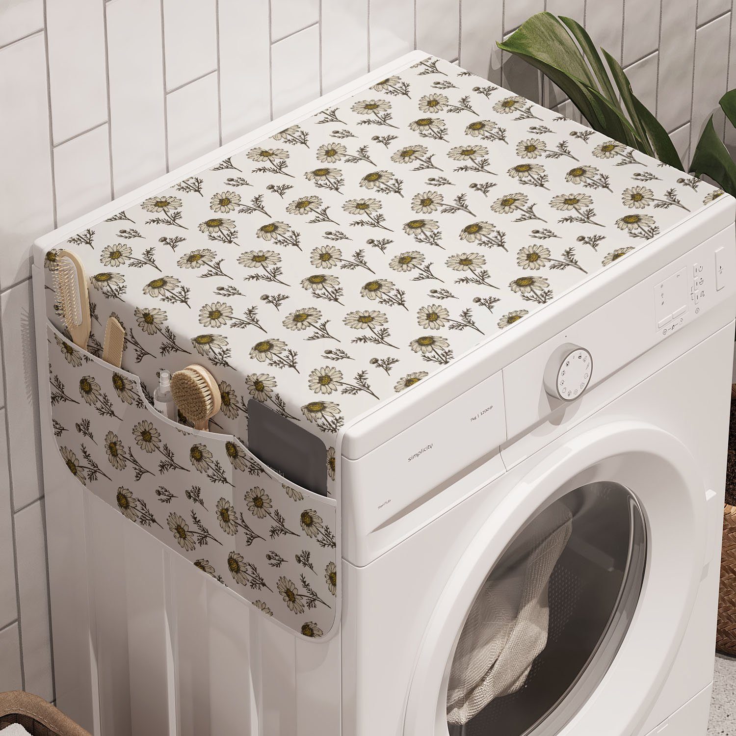 Abakuhaus Badorganizer Anti-Rutsch-Stoffabdeckung für Waschmaschine und Trockner, Floral Daisy Frühling Blumen Zeichnung
