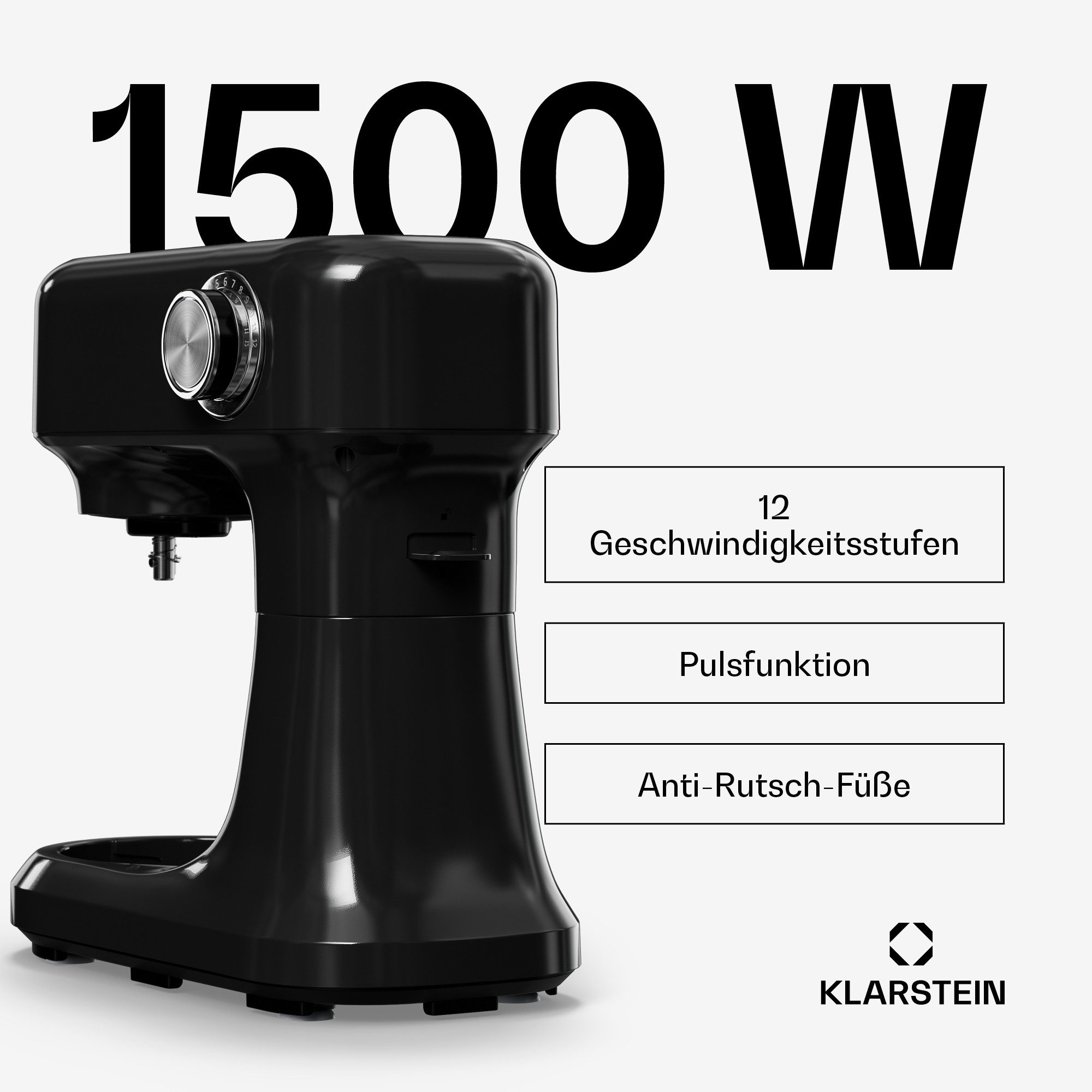 Klarstein Küchenmaschine mit Kochfunktion, 1500 W, 5 l Schüssel, Kompakt Küche maschine 5 L 12 Stufe Pulsfunktion 1500 W Schwarz