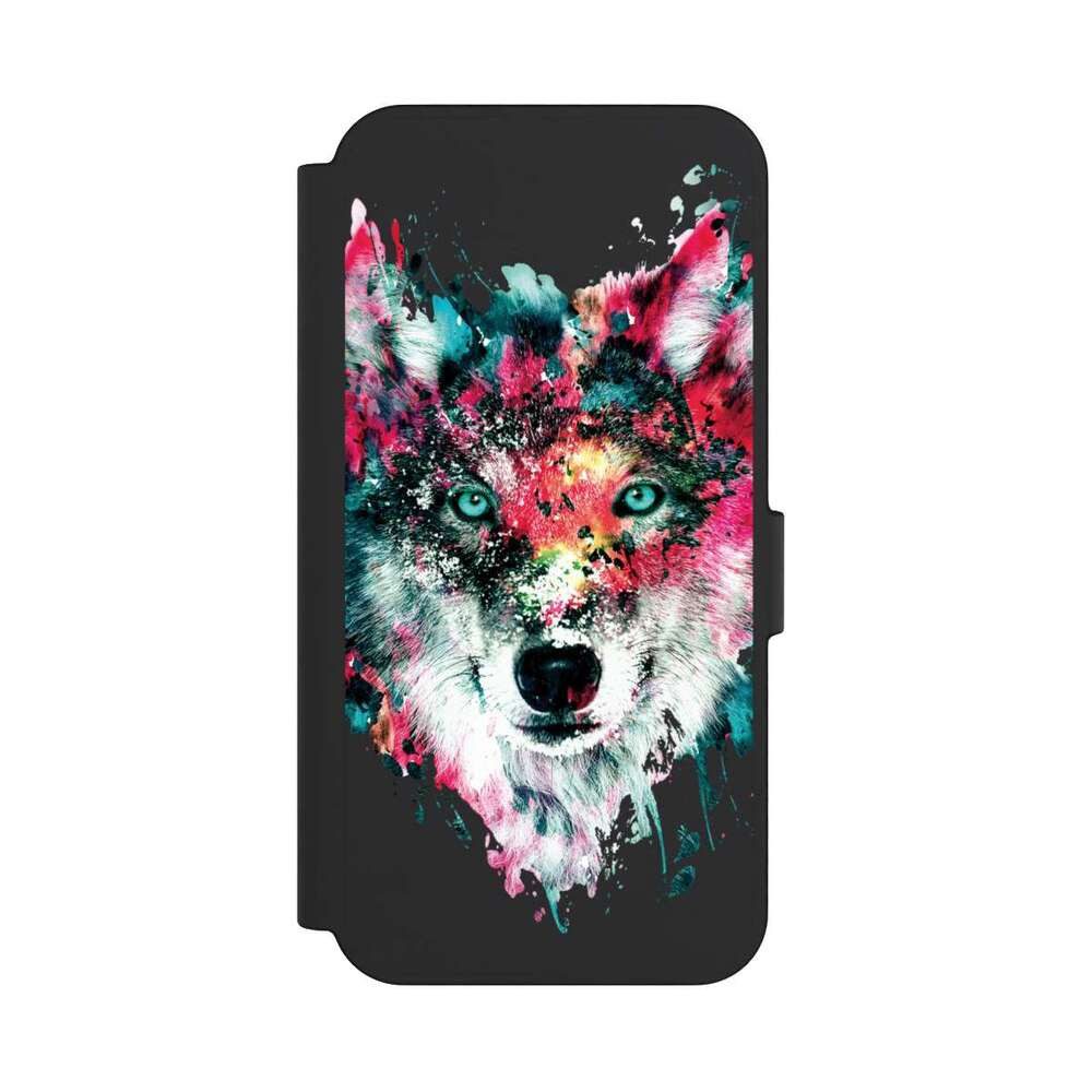 NIVOCASE Handyhülle Riza Peker Wolf bunt Wolve ohne Hintergrund, Samsung Galaxy S24 FE 5G Klapphülle Handyhülle aus Kunst Leder