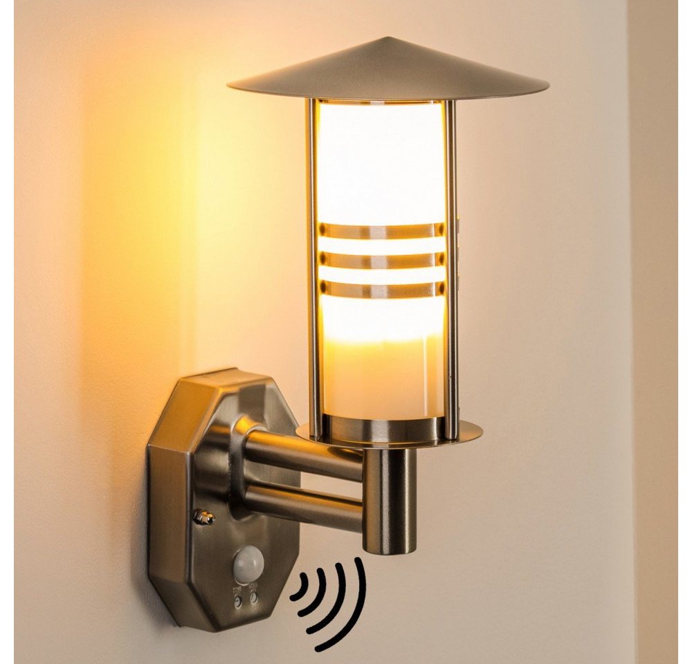 hofstein Außen-Wandleuchte »Latiano« Außenwandlampe aus Edelstahl u. Milchglas-Scheiben, ohne Leuchtmittel, m. E27, Außenleuchte für Terrasse/Hof/Garten, Bewegungsmelder