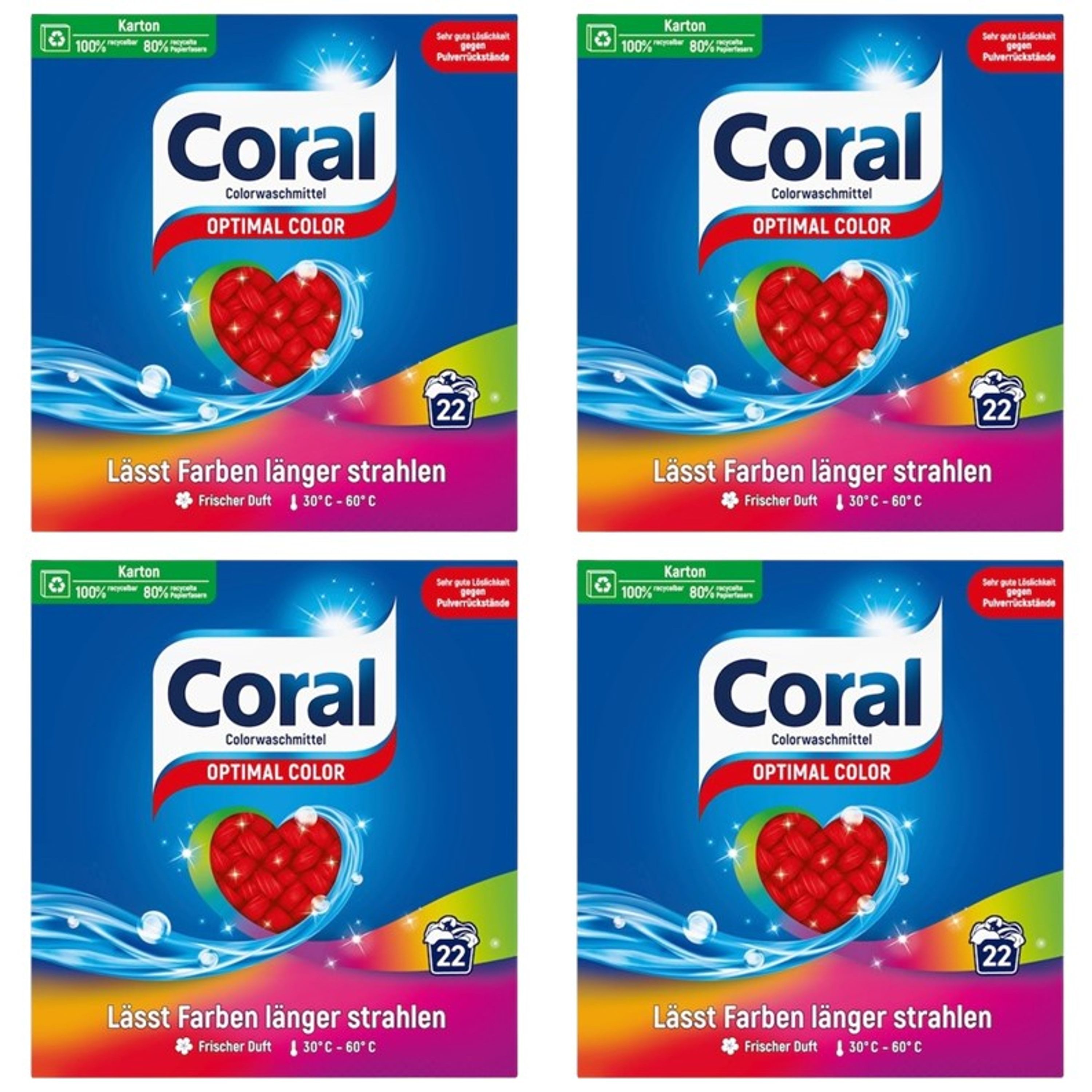Coral Waschpulver 4x Optimal Color für länger strahlende Farben 22WL Colorwaschmittel (effektives Colorwaschmittel)