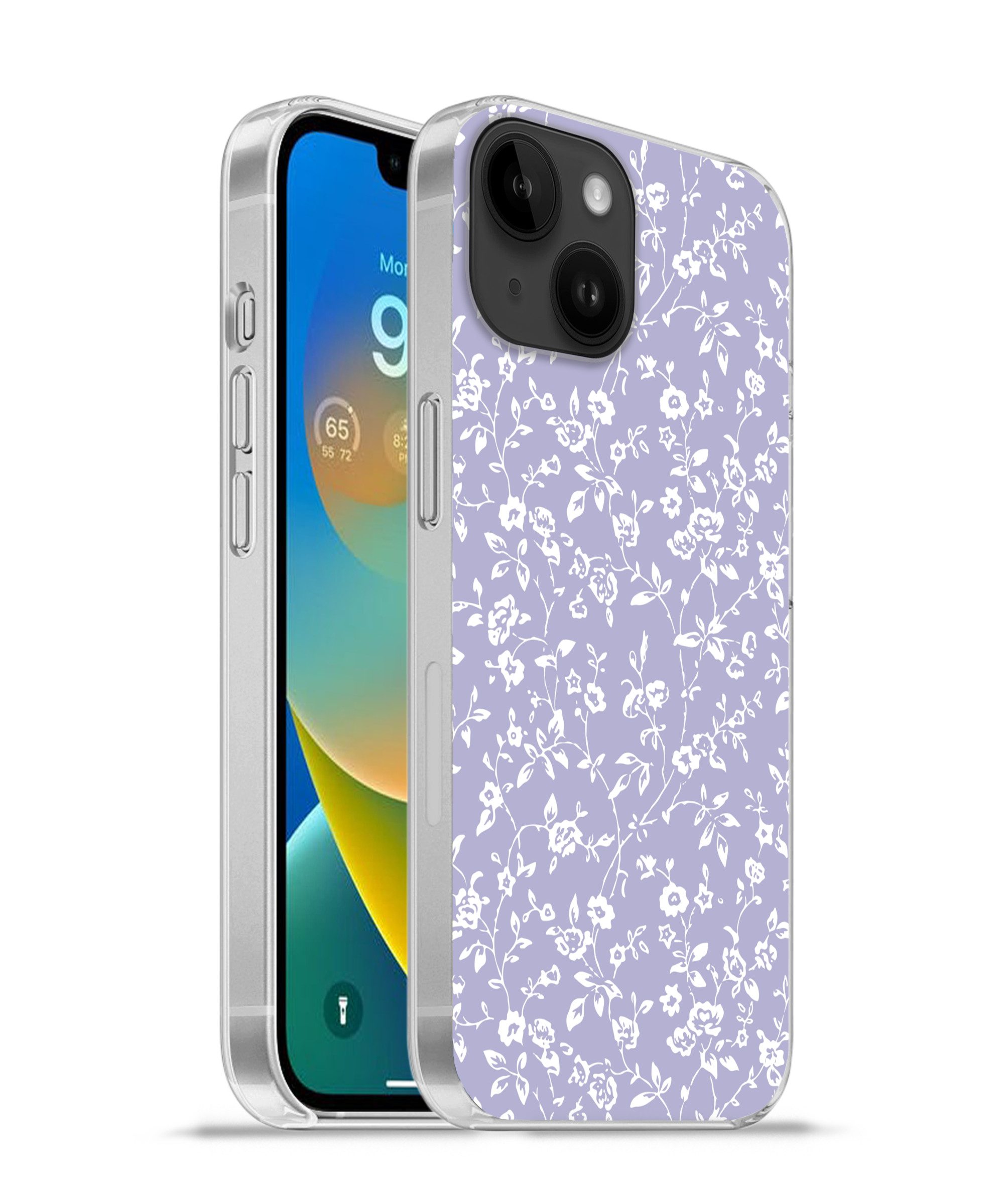 MuchoWow Handyhülle für Apple iPhone 14 Florales Muster - Lila - Weiß - Blumen, Smartphone-Bumper, Print, Handy Schutzhülle Dünn